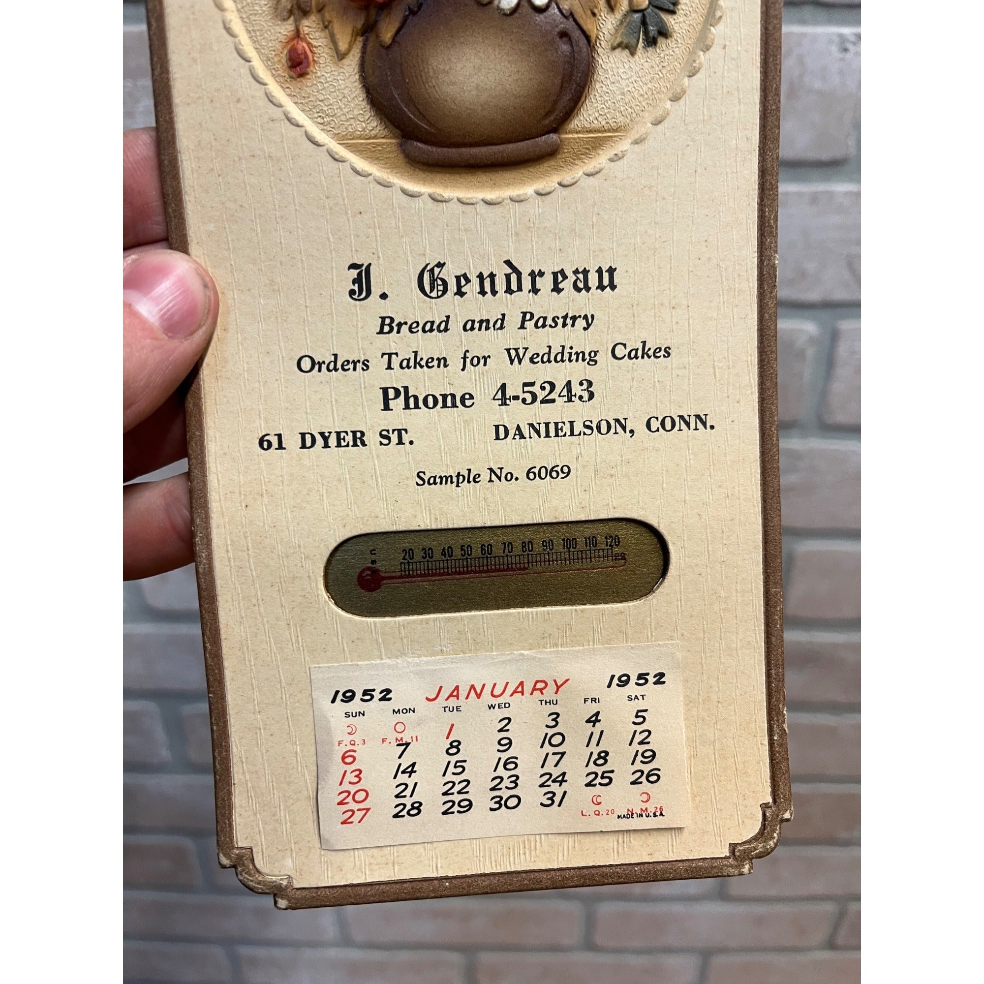 Vintage 1952 Gendreau Bakery Wedding Cake Advertising Calendar Sign Danielson CT