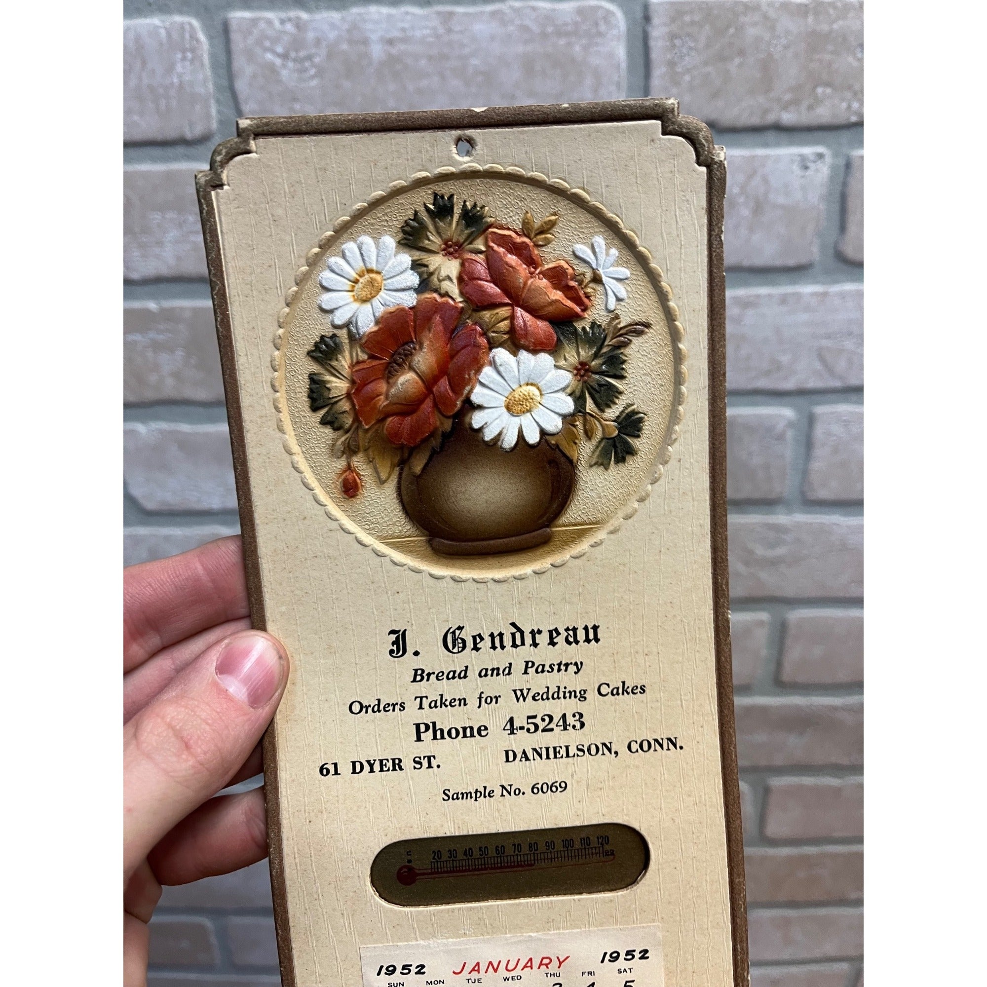 Vintage 1952 Gendreau Bakery Wedding Cake Advertising Calendar Sign Danielson CT