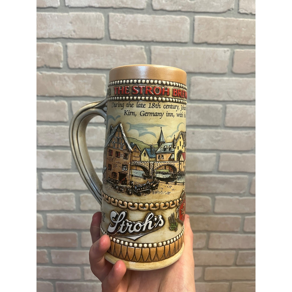 Vintage Stroh’s Beer Stein Mug German Brewery Advertising Stoneware Tankard Germany