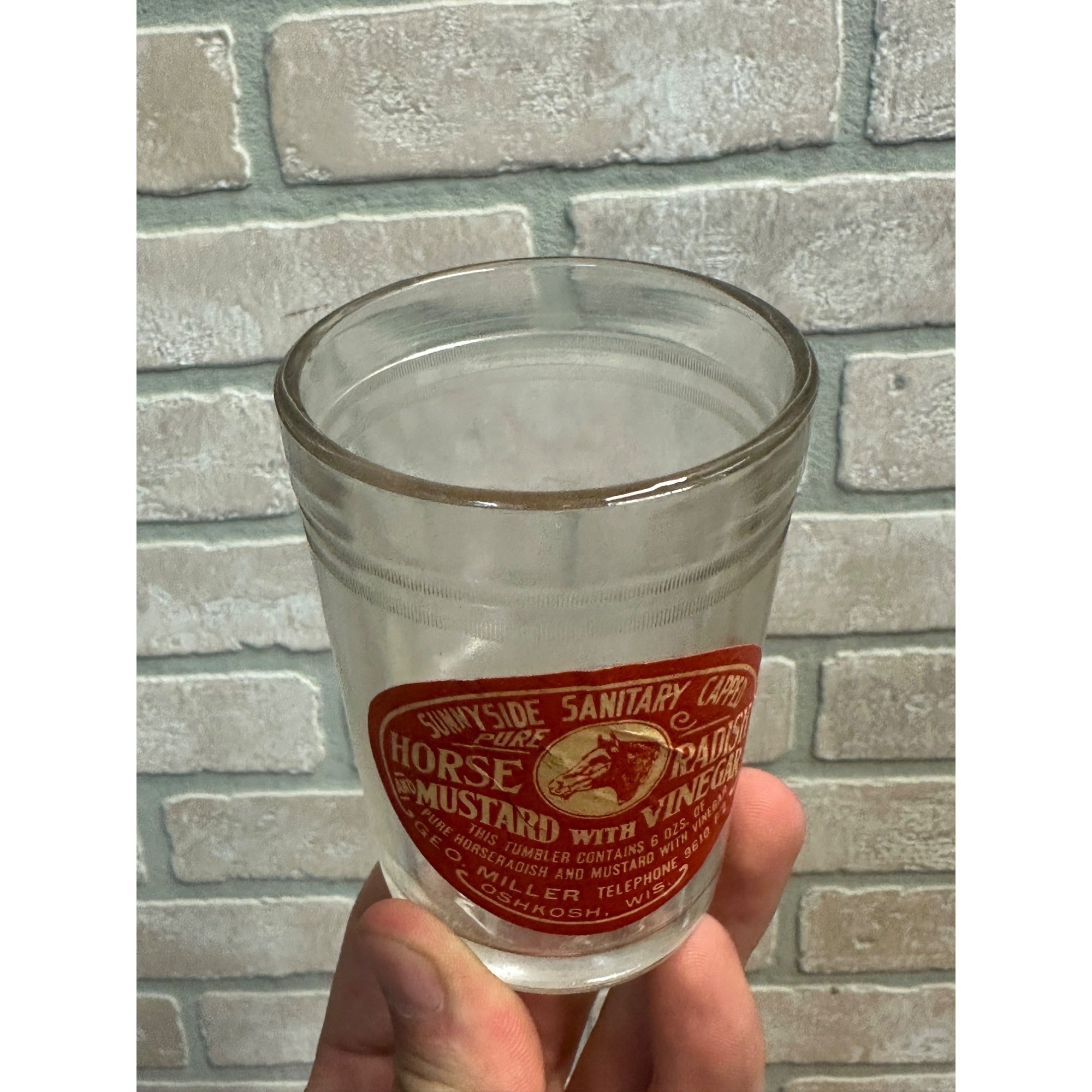 Vintage Early 1900s Sunnyside Sanitary Horse Radish Jar Oshkosh Wisconsin WI Miller