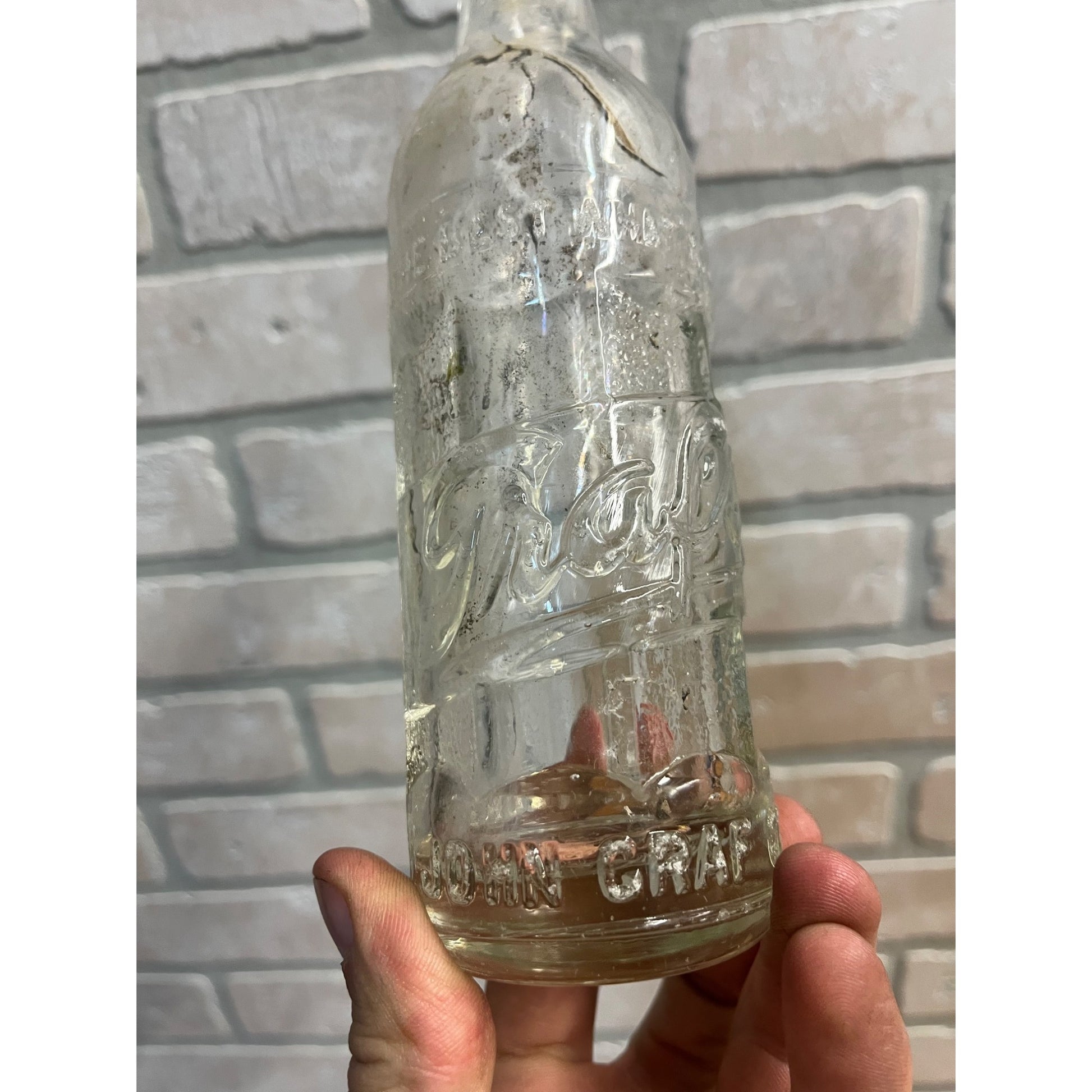John Graf Milwaukee Art Deco 1920s Soda Bottle Embossed Glass 7-1/2oz