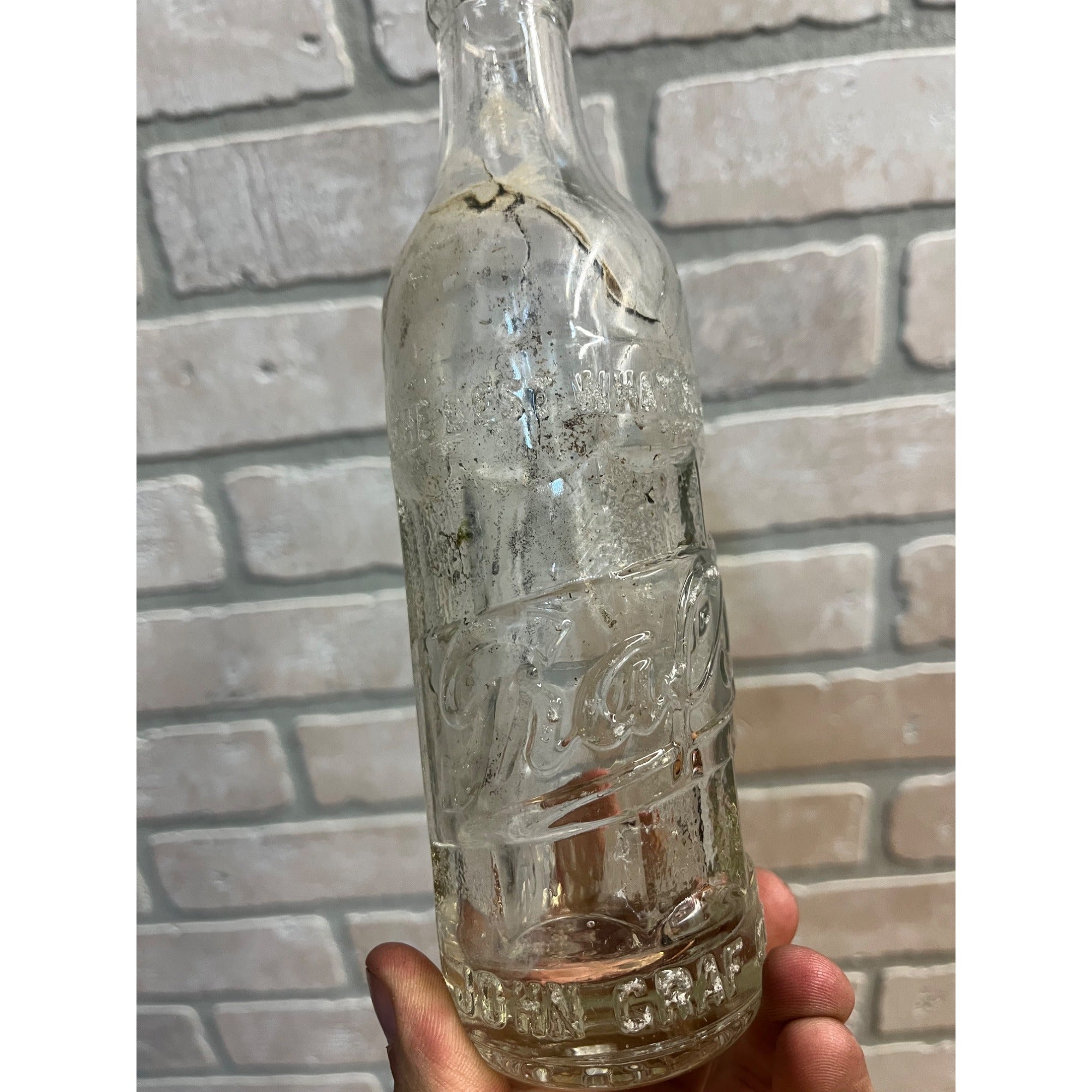 John Graf Milwaukee Art Deco 1920s Soda Bottle Embossed Glass 7-1/2oz