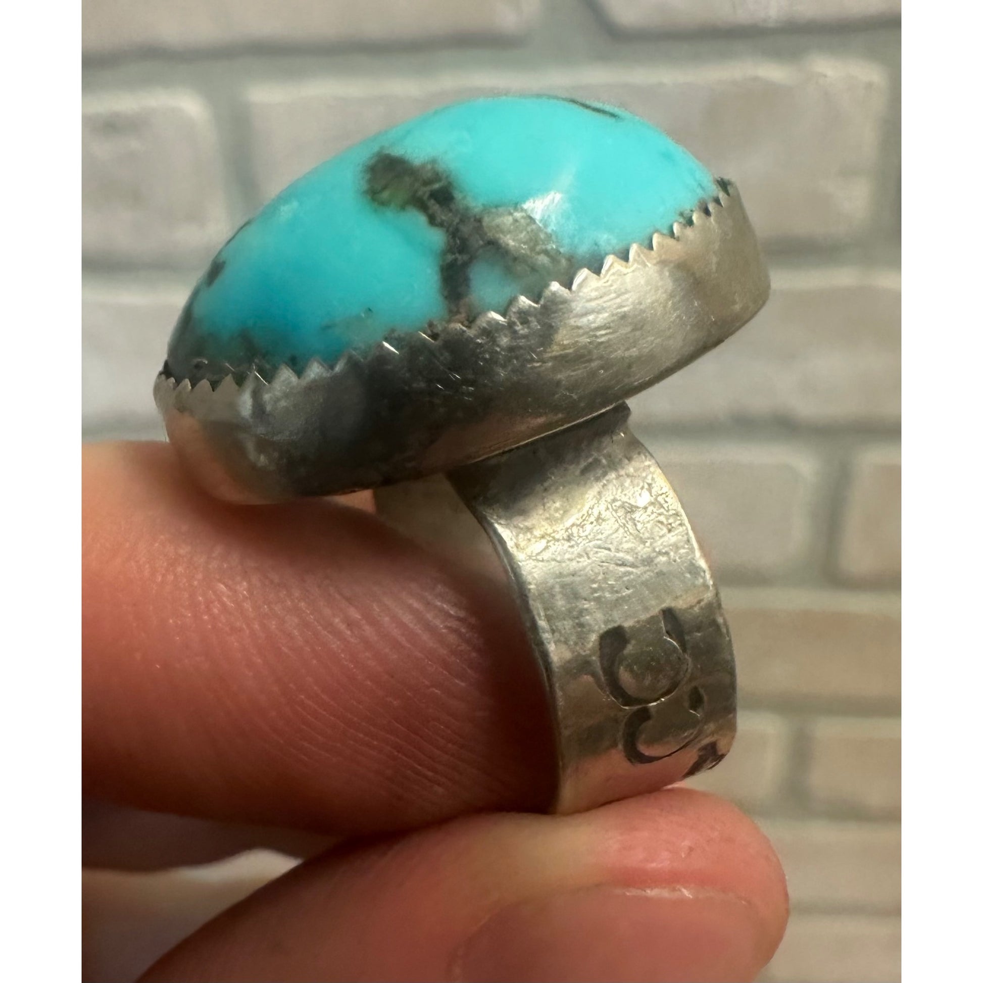 Vintage Navajo Sterling Silver Men's Ring Natural Turquoise Size 7.5 Signed