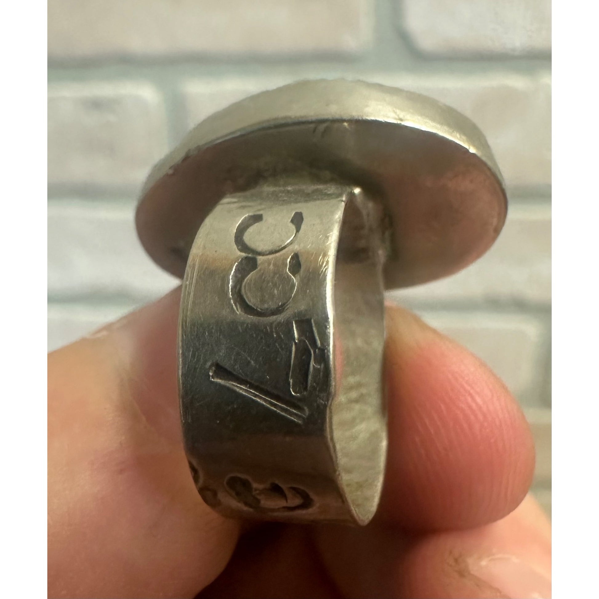 Vintage Navajo Sterling Silver Men's Ring Natural Turquoise Size 7.5 Signed