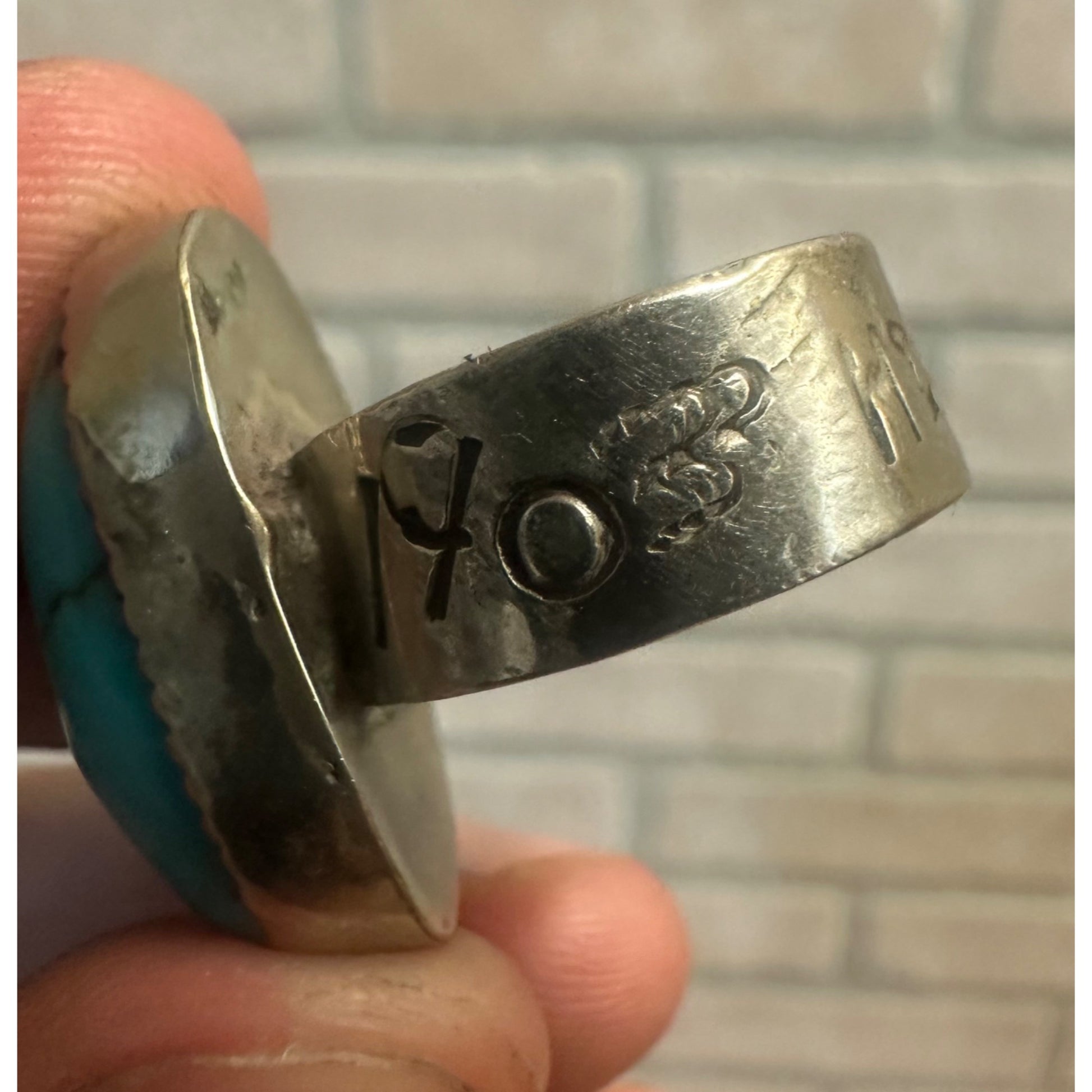 Vintage Navajo Sterling Silver Men's Ring Natural Turquoise Size 7.5 Signed