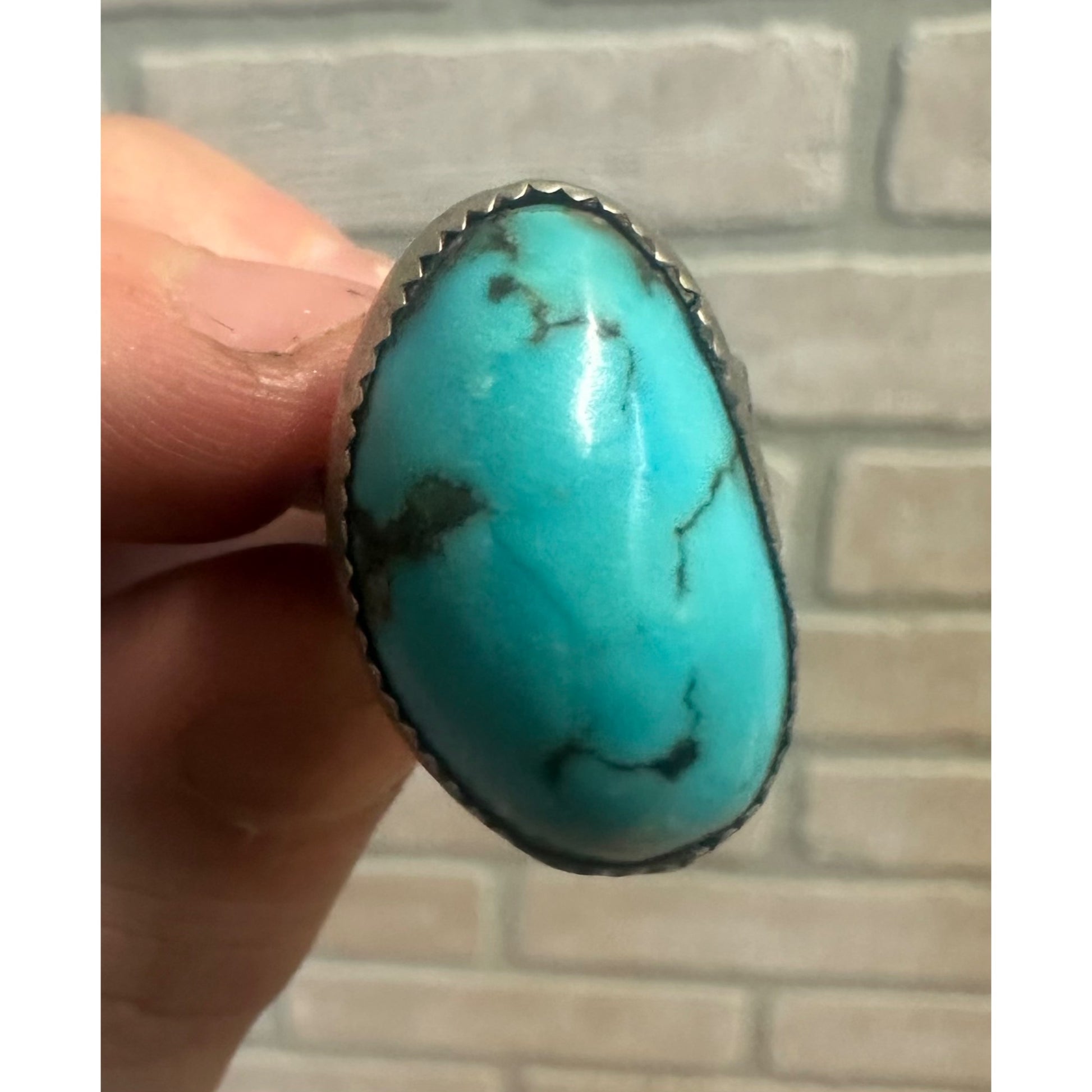 Vintage Navajo Sterling Silver Men's Ring Natural Turquoise Size 7.5 Signed