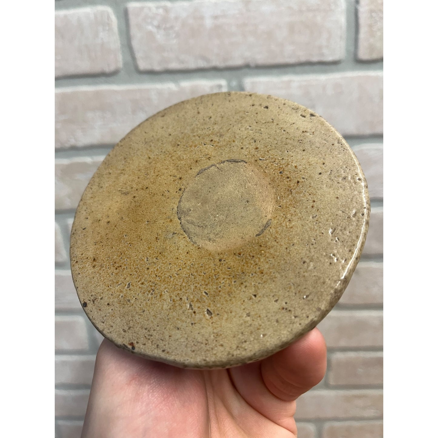 Antique Primitive Speckled Stoneware Preserves Jar Lid Cover Crock Snuff