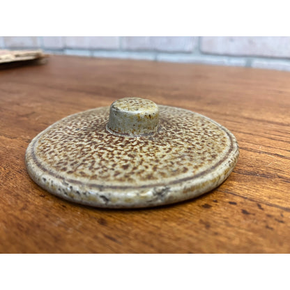 Antique Primitive Speckled Stoneware Preserves Jar Lid Cover Crock Snuff