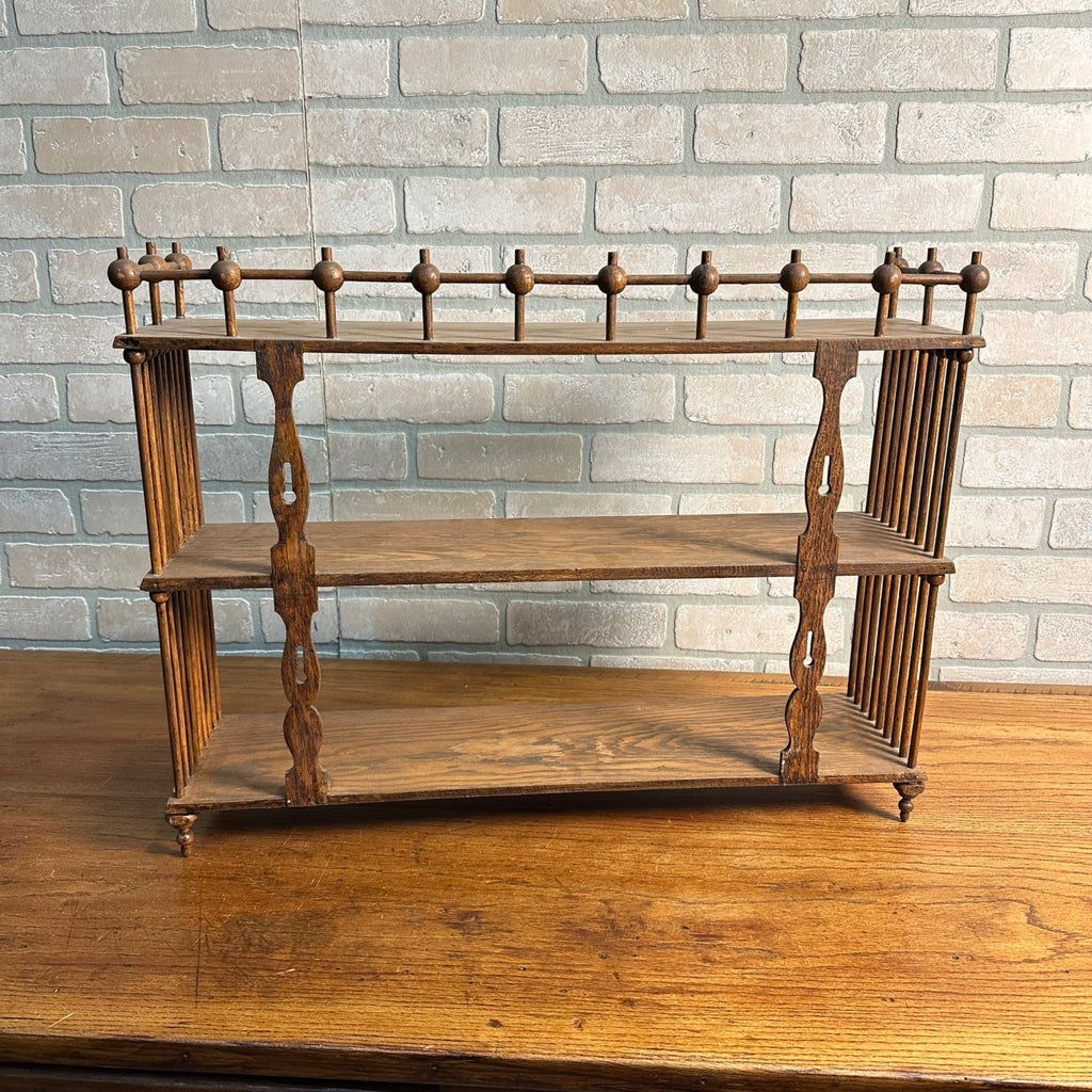 Beautiful Antique Victorian Oak Stick and Ball Open Shelf Ornate