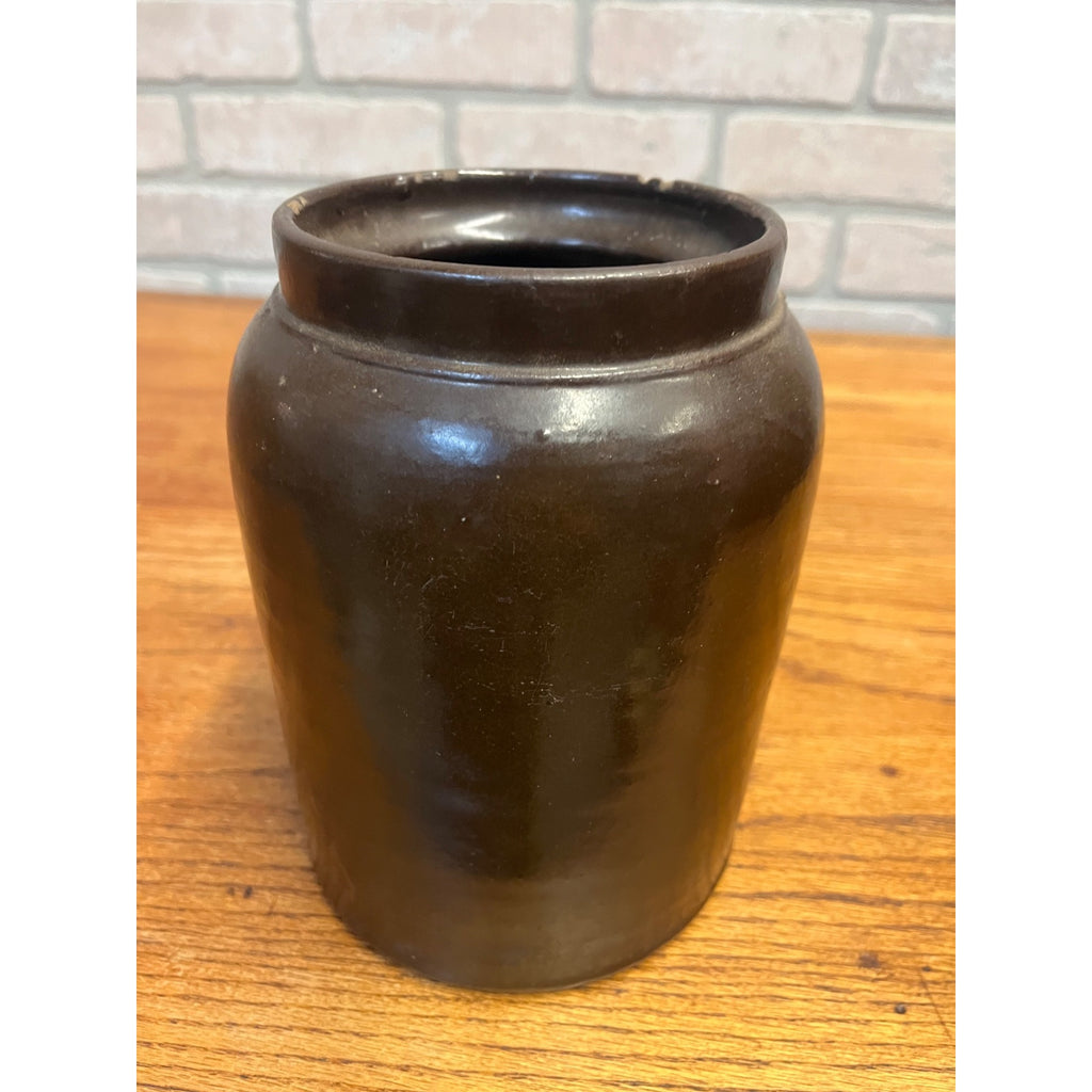 Antique Primitive Stoneware Albany Slip Food Preserve Storage Crock Jar Farmhouse Country Decor