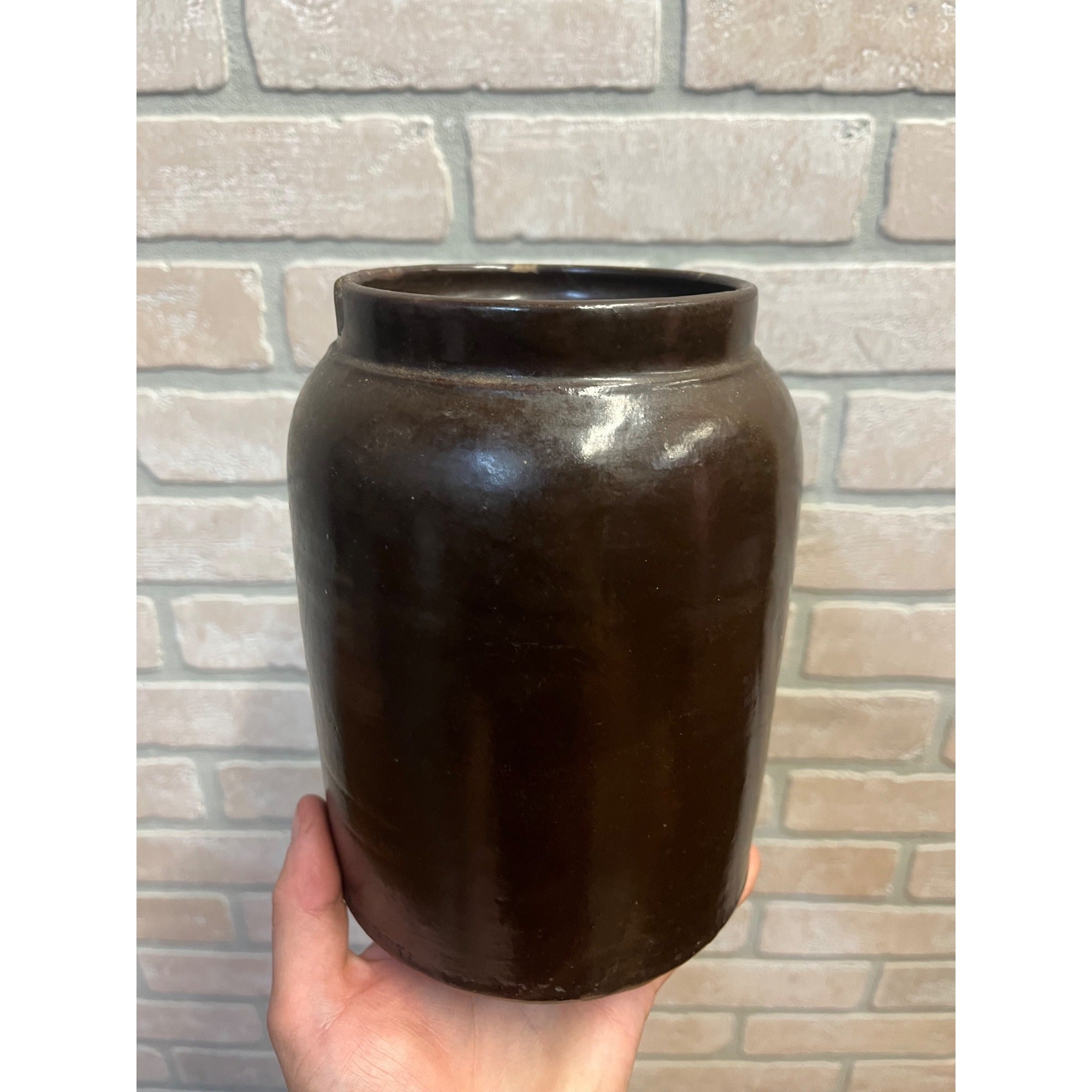 Antique Primitive Stoneware Albany Slip Food Preserve Storage Crock Jar Farmhouse Country Decor