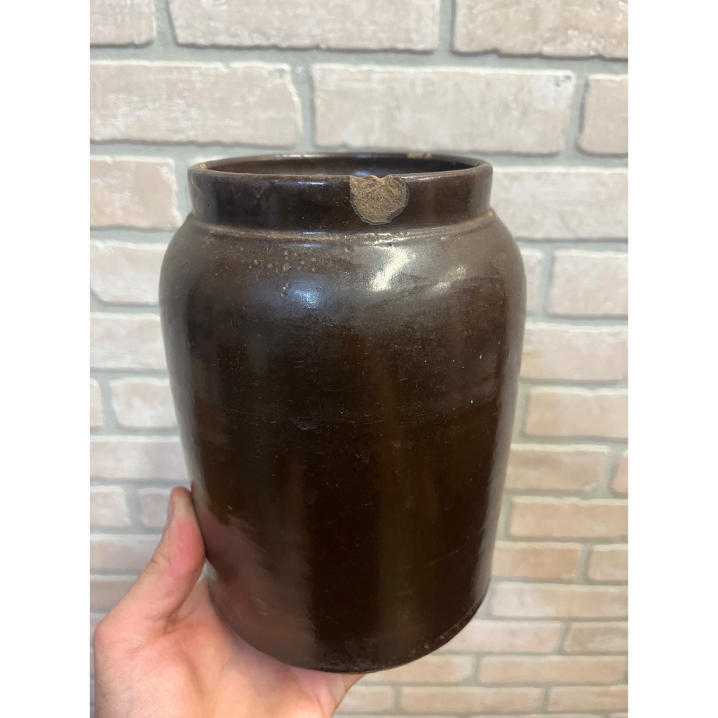 Antique Primitive Stoneware Albany Slip Food Preserve Storage Crock Jar Farmhouse Country Decor