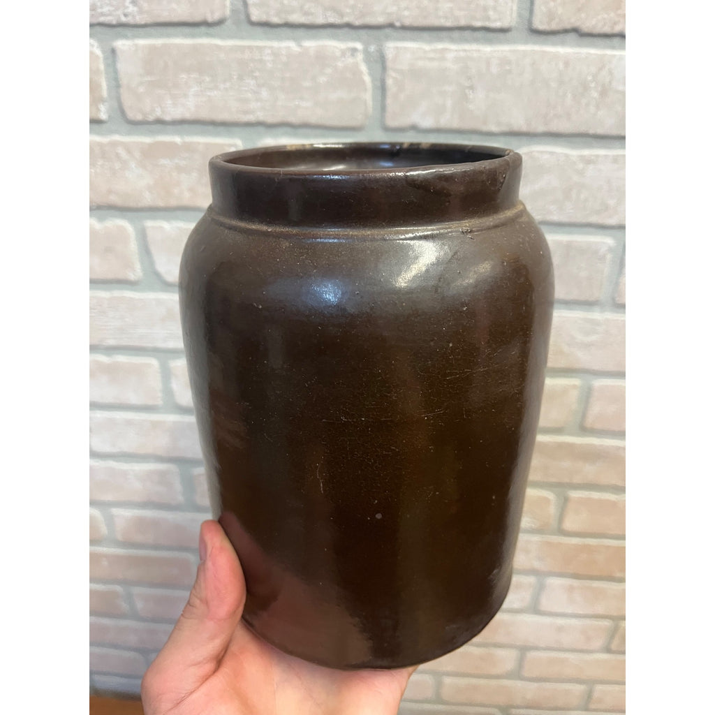 Antique Primitive Stoneware Albany Slip Food Preserve Storage Crock Jar Farmhouse Country Decor