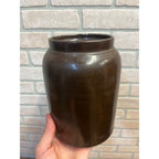Antique Primitive Stoneware Albany Slip Food Preserve Storage Crock Jar Farmhouse Country Decor