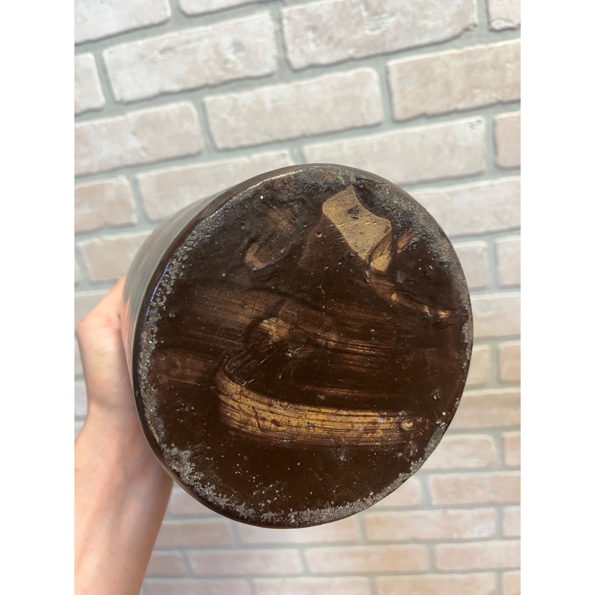 Antique Primitive Stoneware Albany Slip Food Preserve Storage Crock Jar Farmhouse Country Decor