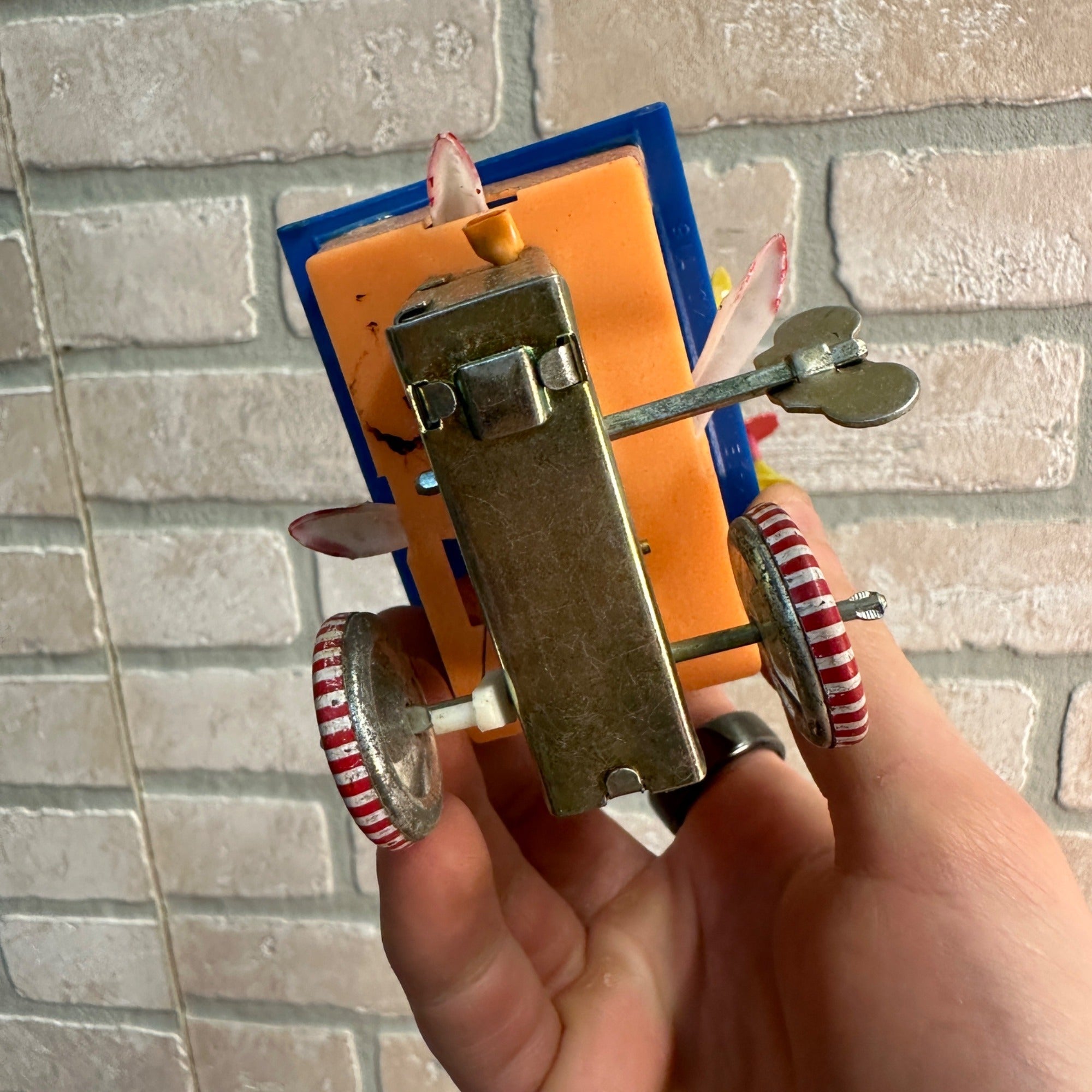 Vintage Lot Tin China Toys Jumping Rabbit Goose Dog Cart Duck Pulling Barrow