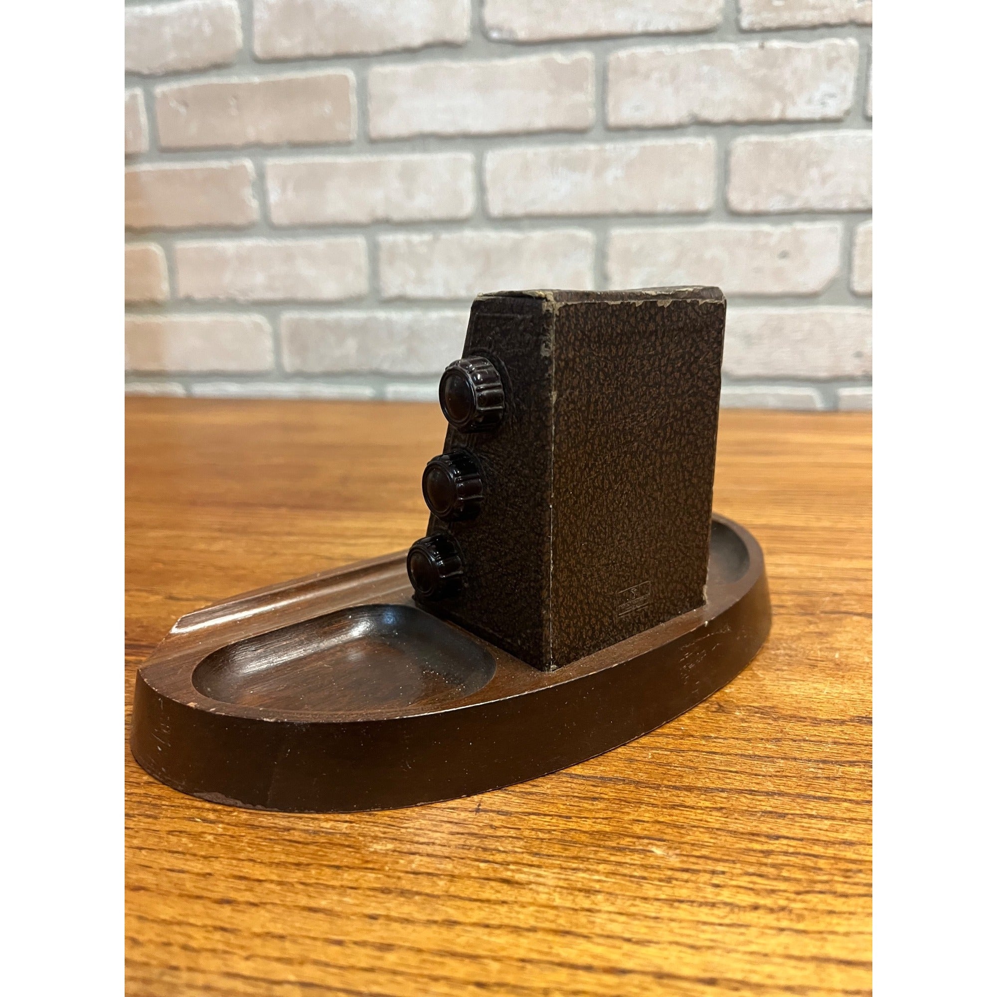 Vintage 1930s Perpetual Calendar Art Deco Pen Holder Desk Organizer Wood Base