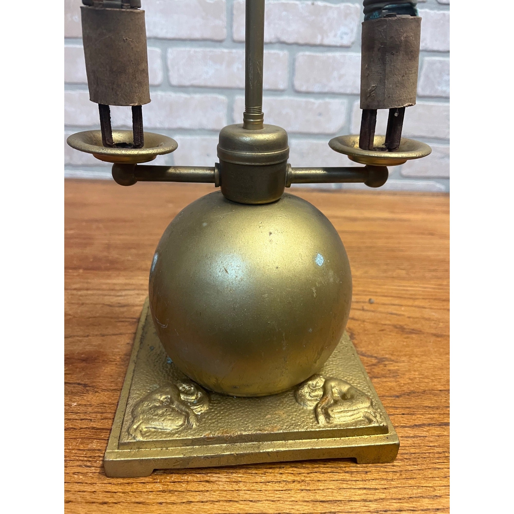 Antique Neoclassical Art Deco Gold Double Table Lamp W Figural Base Parts Repair