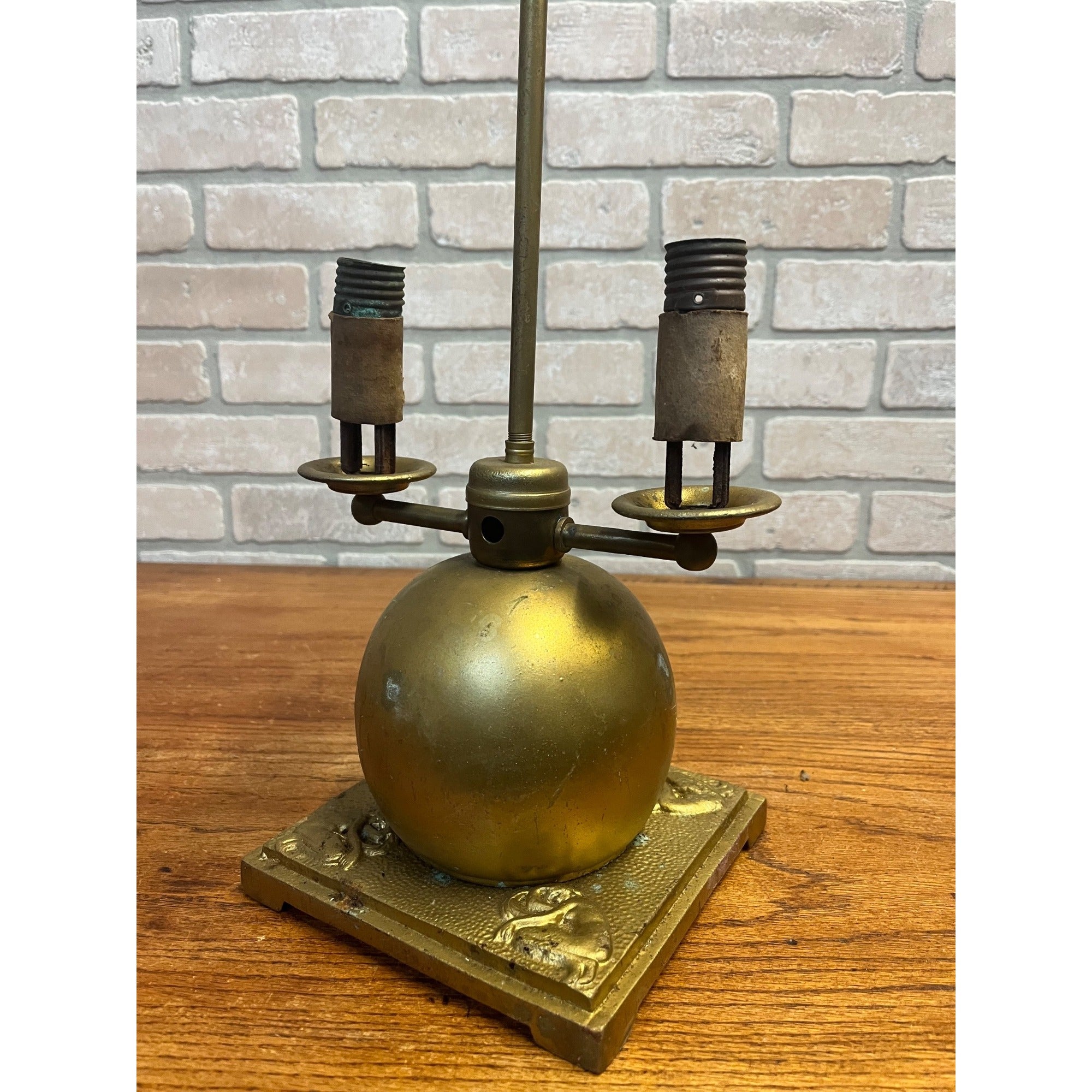 Antique Neoclassical Art Deco Gold Double Table Lamp W Figural Base Parts Repair