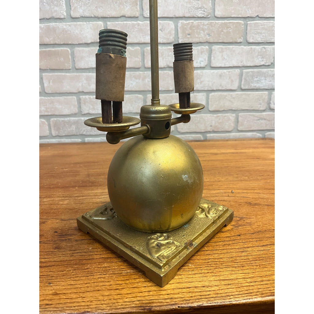 Antique Neoclassical Art Deco Gold Double Table Lamp W Figural Base Parts Repair