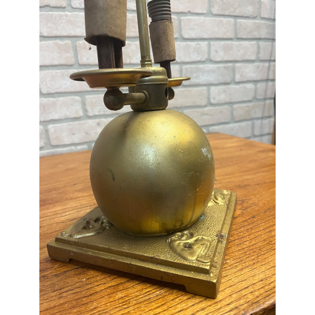 Antique Neoclassical Art Deco Gold Double Table Lamp W Figural Base Parts Repair