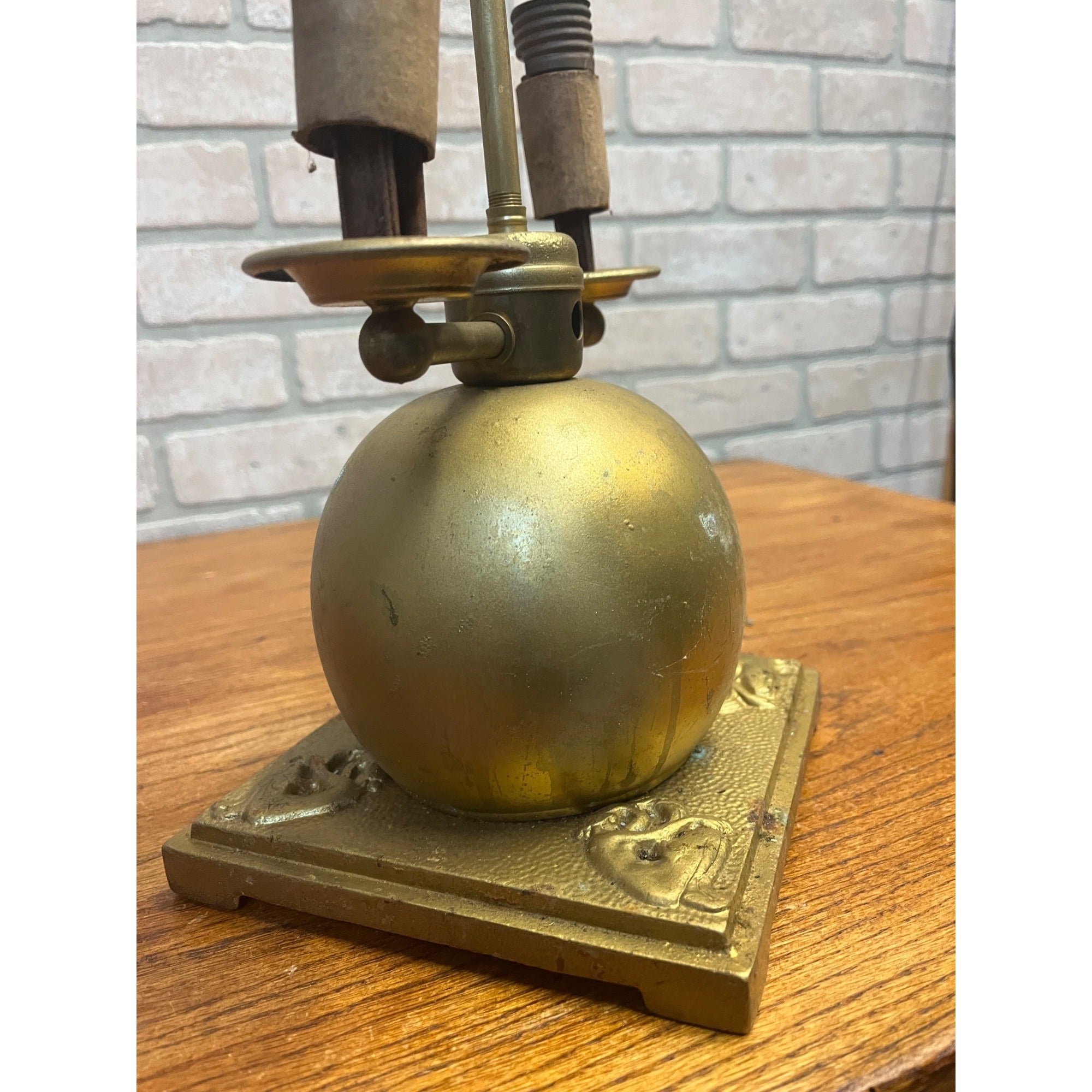 Antique Neoclassical Art Deco Gold Double Table Lamp W Figural Base Parts Repair