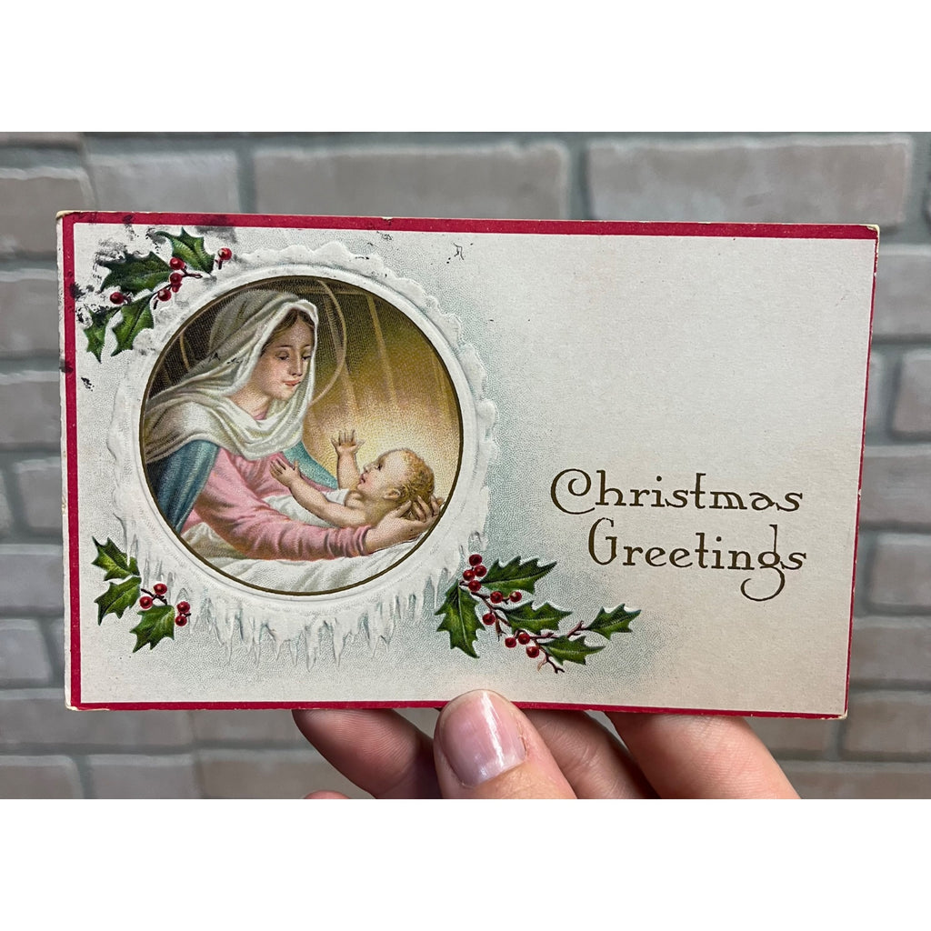 Vintage 1921 Christmas Religious Postcard w/ Christmas Seal Tied US American Red Cross