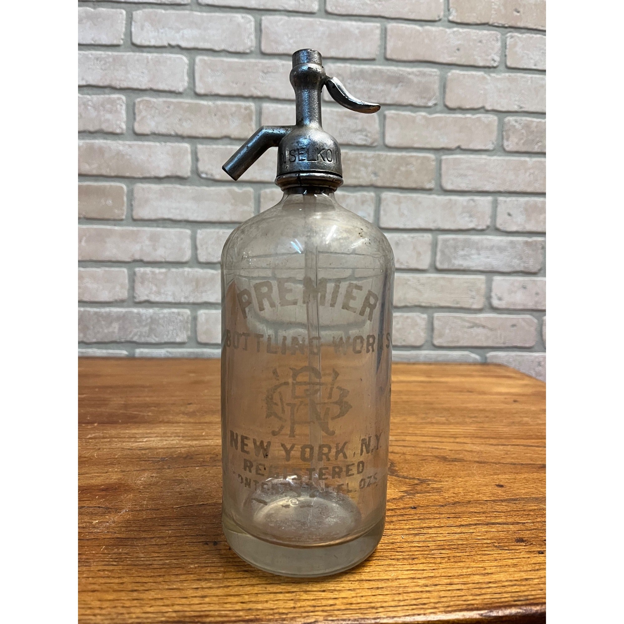 Vintage 1920s Premier Bottling Works New York NY Soda Selzter Glass Bottle