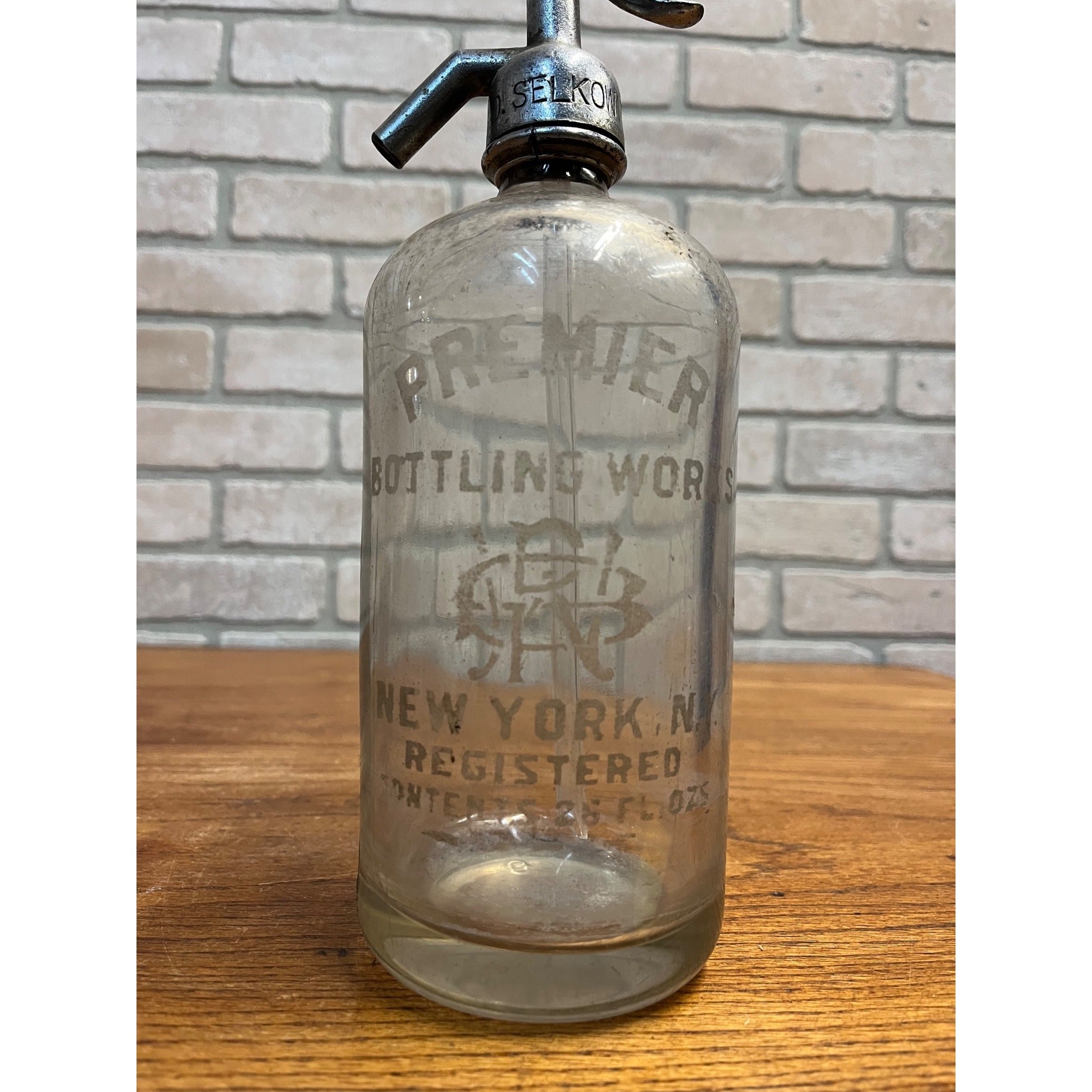 Vintage 1920s Premier Bottling Works New York NY Soda Selzter Glass Bottle