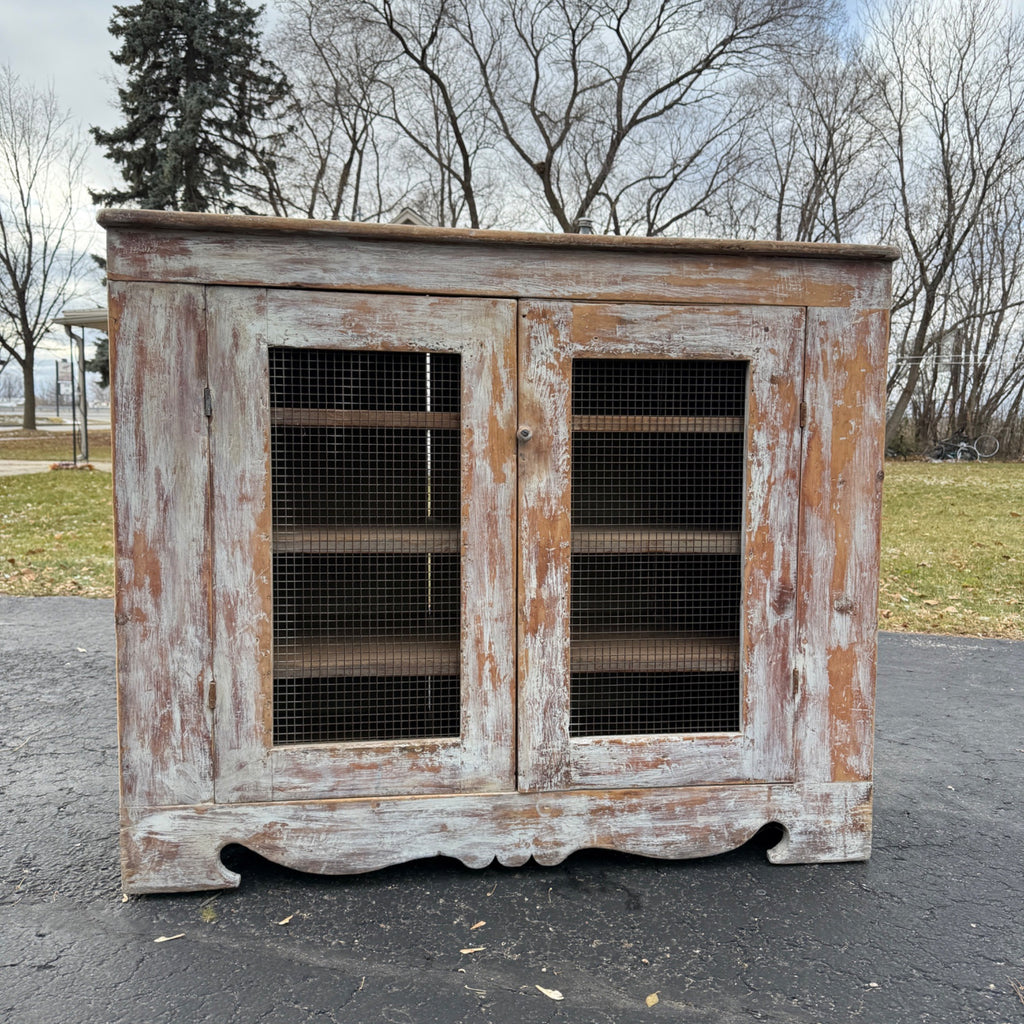 Antique Primitive Cabinet Kitchen Cupboard Chippy White Sideboard Buffet