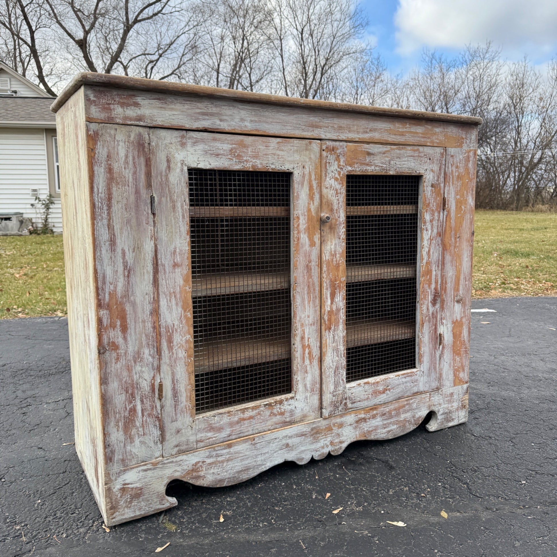 Antique Primitive Cabinet Kitchen Cupboard Chippy White Sideboard Buffet