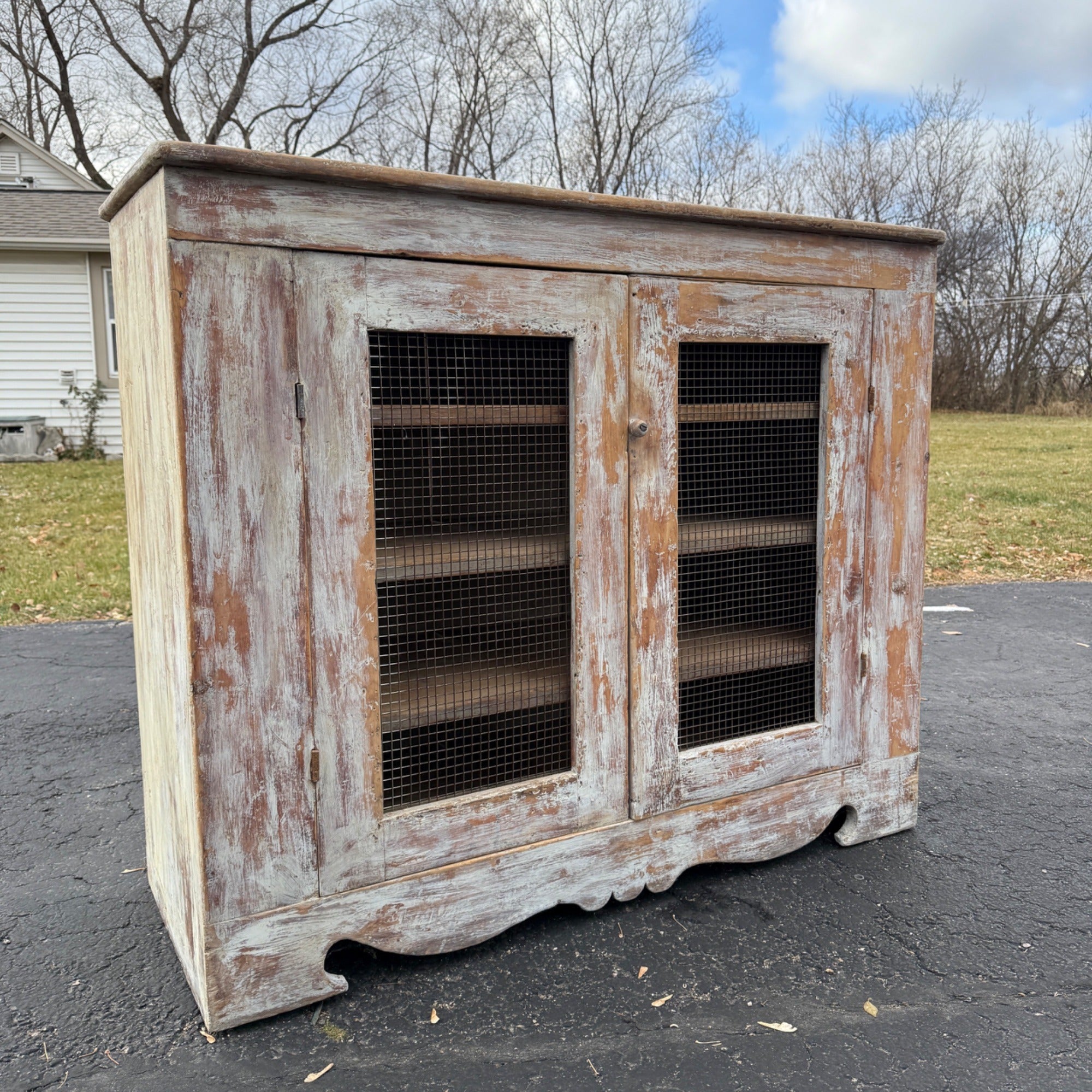 Antique Primitive Cabinet Kitchen Cupboard Chippy White Sideboard Buffet