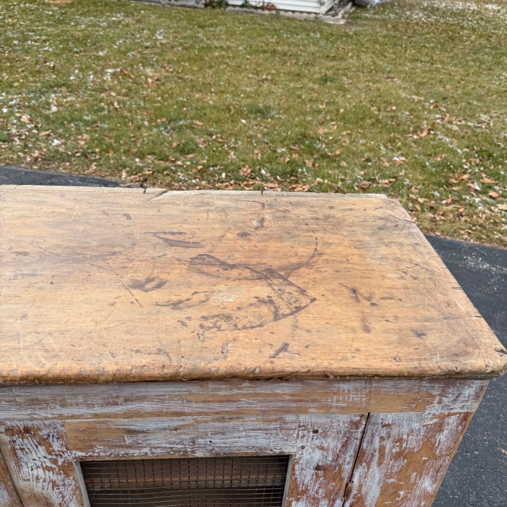 Antique Primitive Cabinet Kitchen Cupboard Chippy White Sideboard Buffet