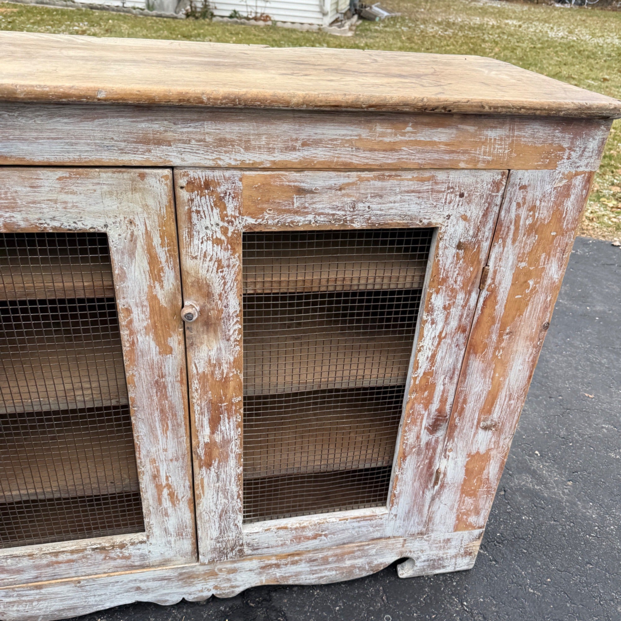 Antique Primitive Cabinet Kitchen Cupboard Chippy White Sideboard Buffet