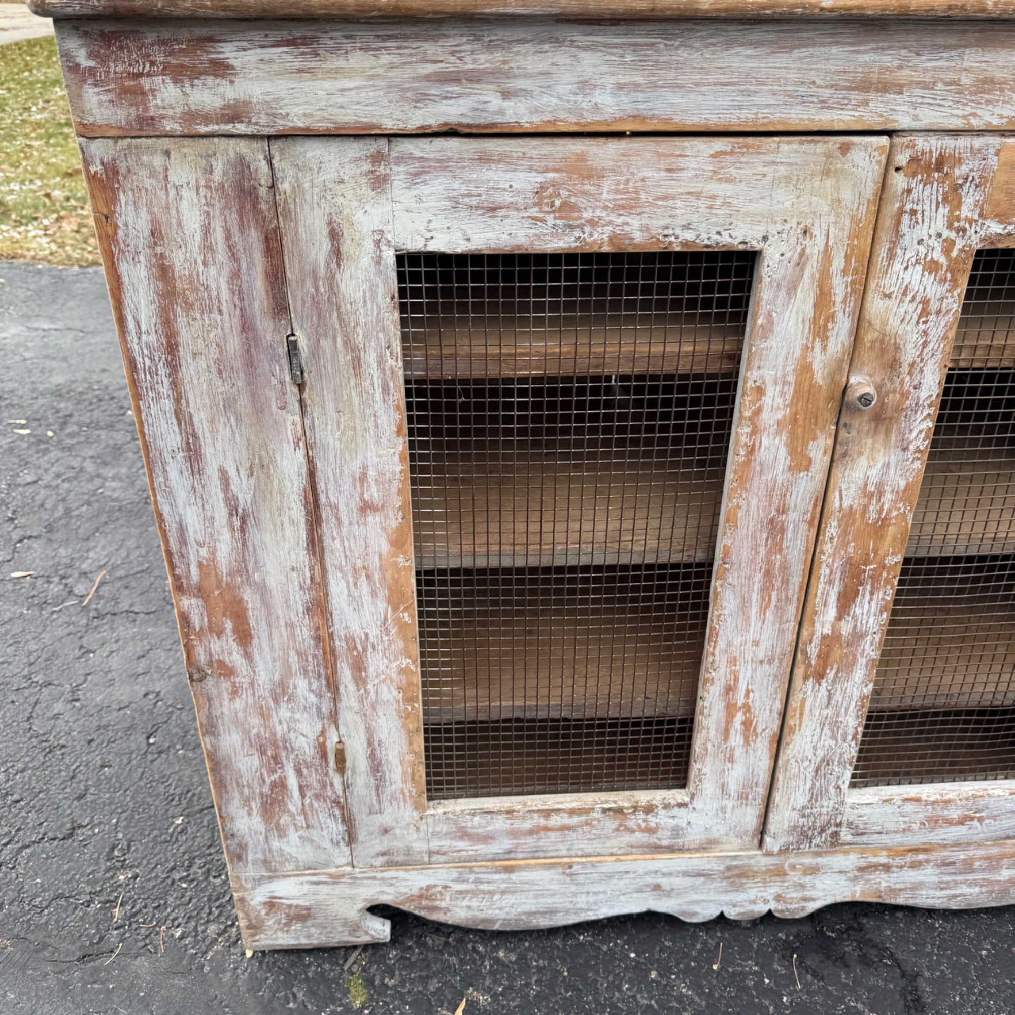 Antique Primitive Cabinet Kitchen Cupboard Chippy White Sideboard Buffet