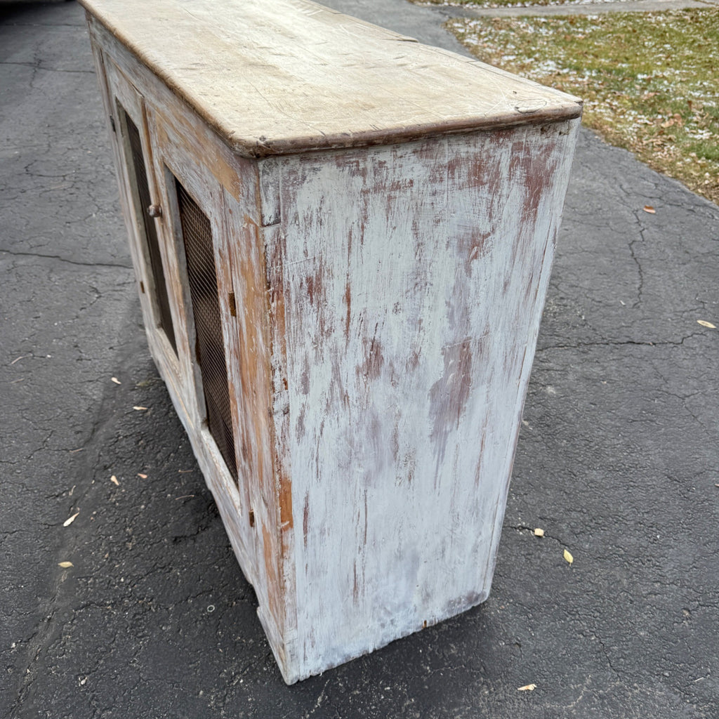Antique Primitive Cabinet Kitchen Cupboard Chippy White Sideboard Buffet
