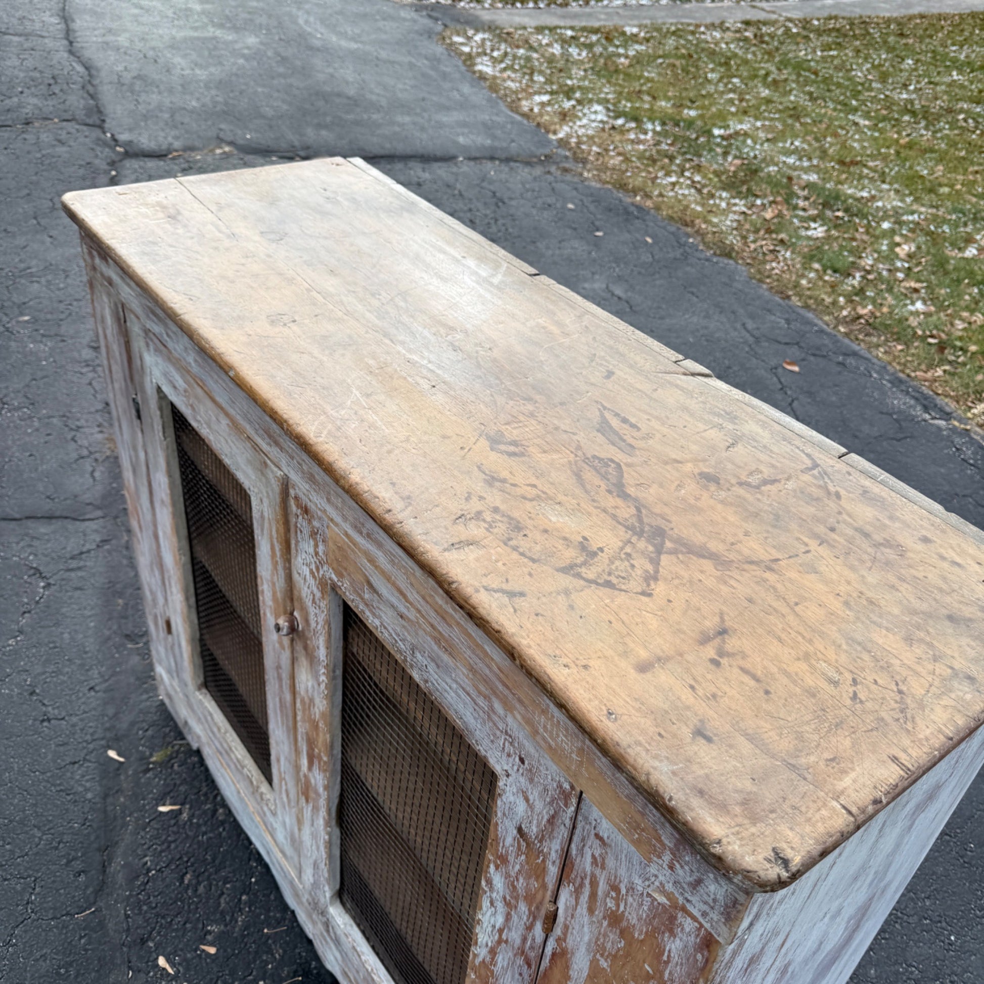 Antique Primitive Cabinet Kitchen Cupboard Chippy White Sideboard Buffet