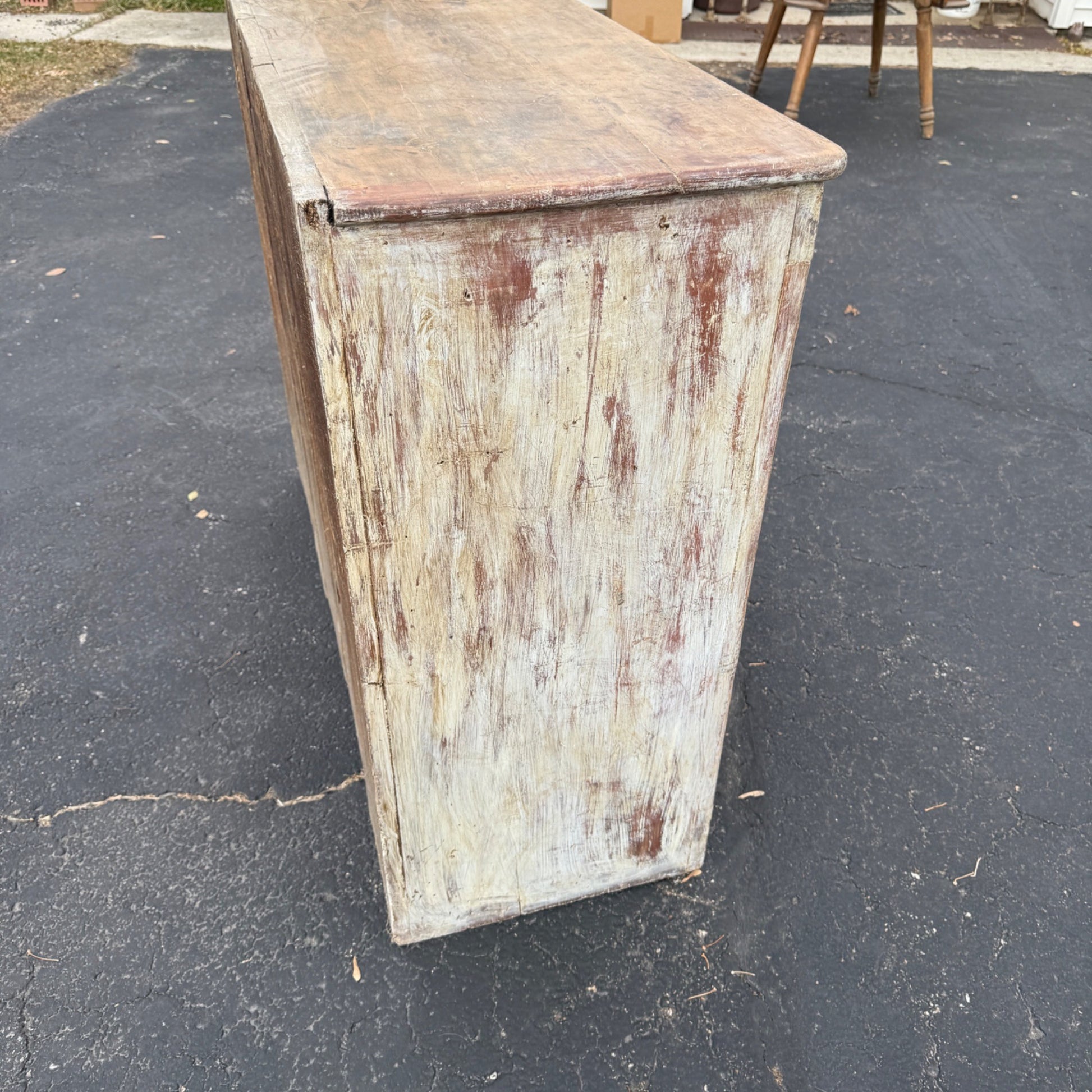 Antique Primitive Cabinet Kitchen Cupboard Chippy White Sideboard Buffet