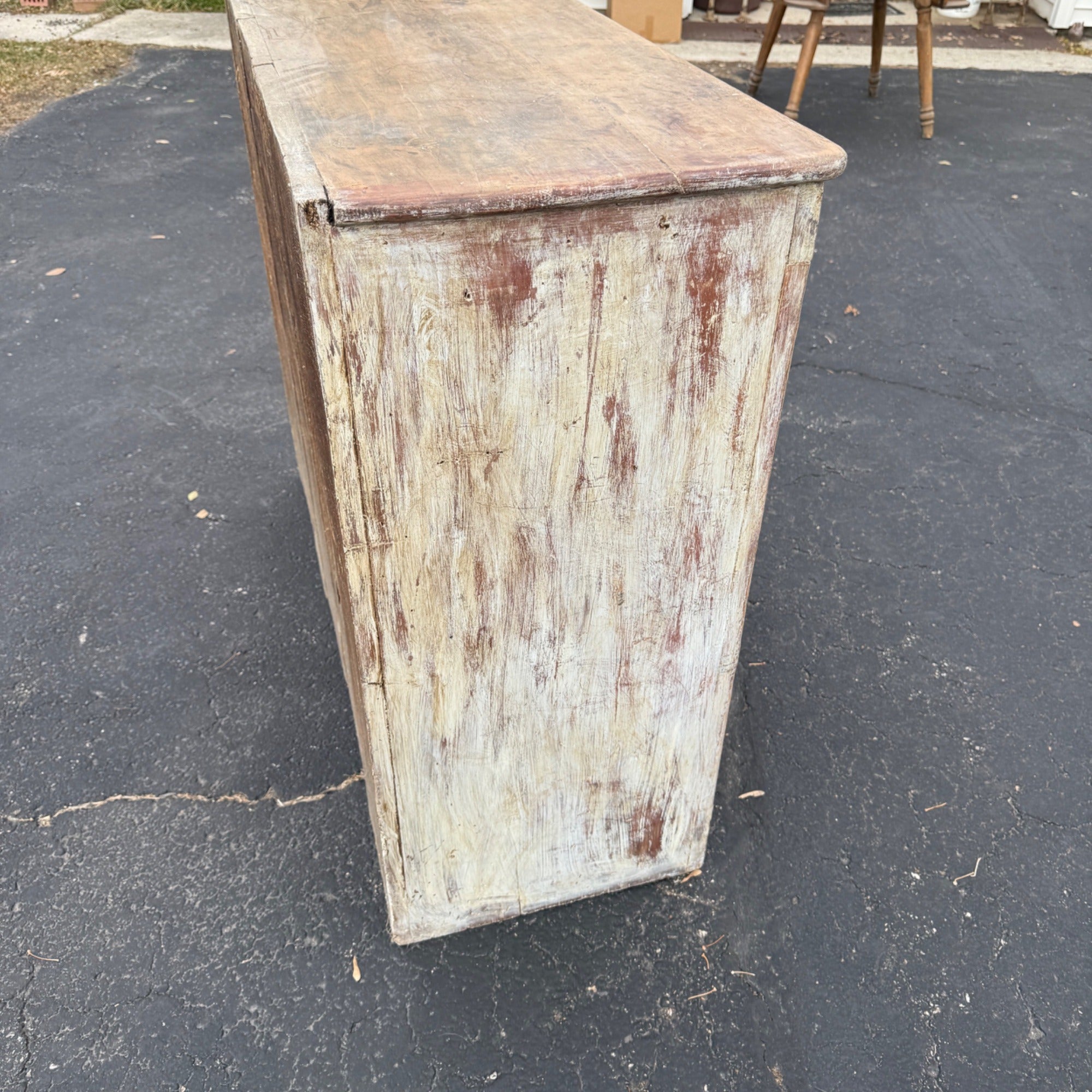 Antique Primitive Cabinet Kitchen Cupboard Chippy White Sideboard Buffet