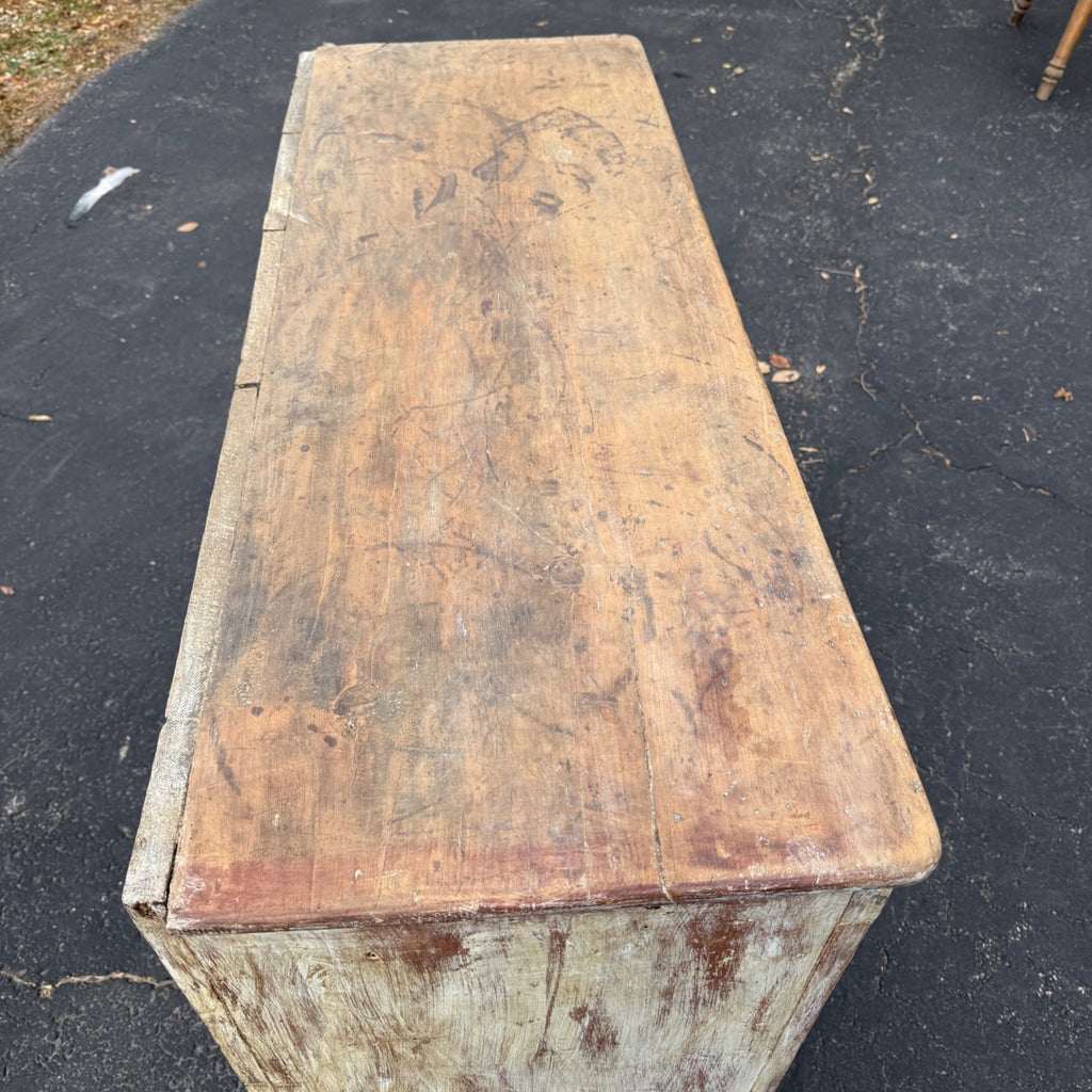 Antique Primitive Cabinet Kitchen Cupboard Chippy White Sideboard Buffet