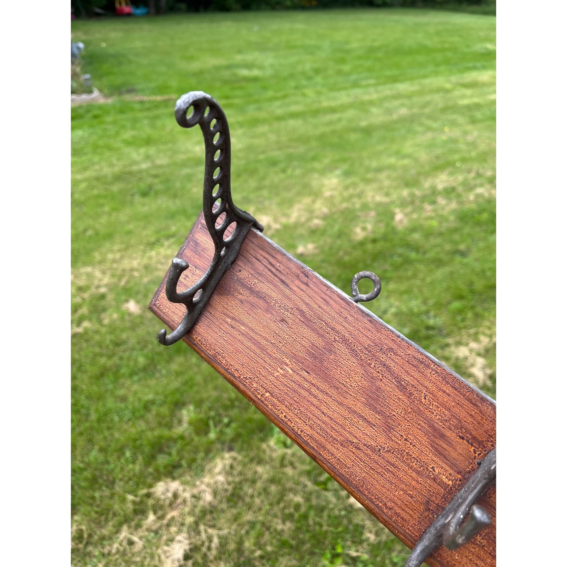 Antique Vintage Coat Hook Wall Mount Rail w/ 4 Cast Iron Triple Hooks
