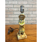 Vintage 1940s Table Lamp 11" Chalkware Girl Child w/ Bonnet & Flower Basket