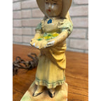 Vintage 1940s Table Lamp 11" Chalkware Girl Child w/ Bonnet & Flower Basket