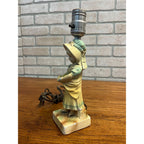 Vintage 1940s Table Lamp 11" Chalkware Girl Child w/ Bonnet & Flower Basket