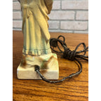 Vintage 1940s Table Lamp 11" Chalkware Girl Child w/ Bonnet & Flower Basket