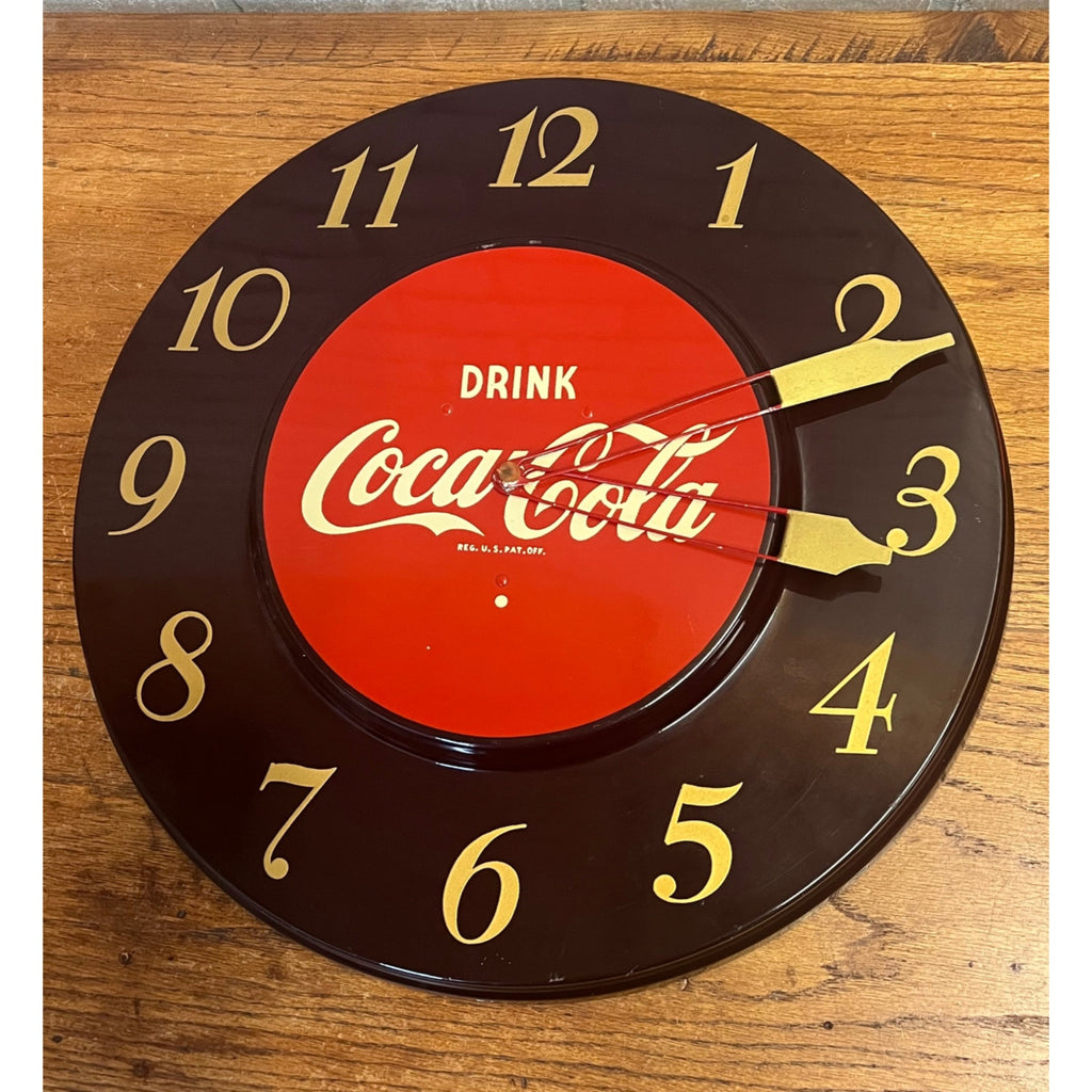 Vintage 1950s Coca Cola Metal Advertising Clock Sign - Works! - 18" Dia