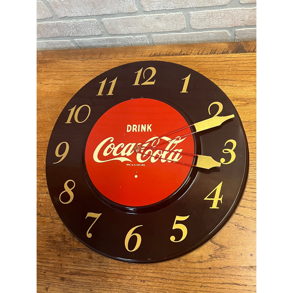 Vintage 1950s Coca Cola Metal Advertising Clock Sign - Works! - 18" Dia