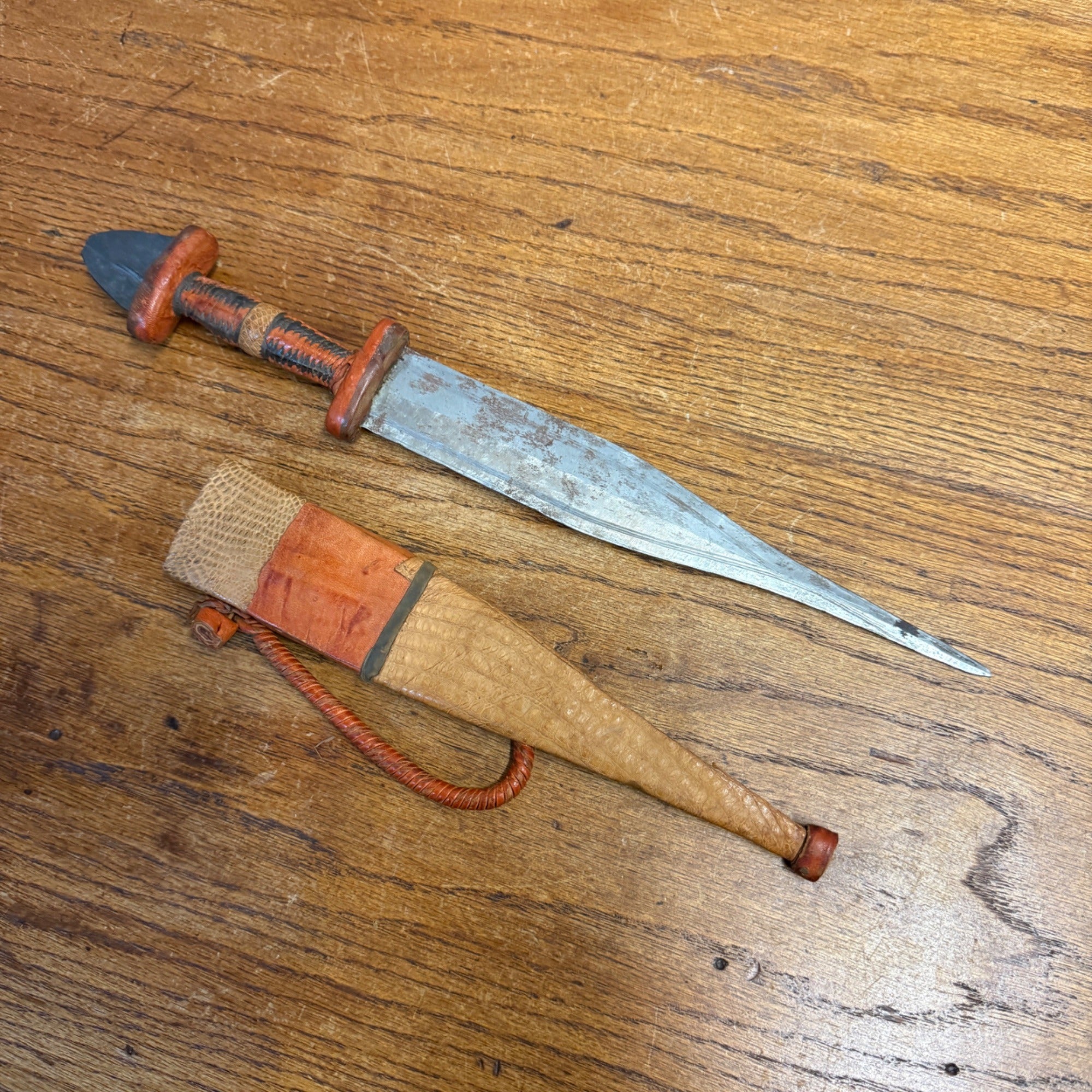 Vintage African Arm Dagger Knife & Snakeskin Sheath Tebu Tubu