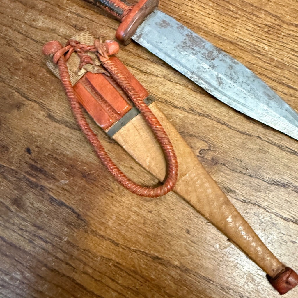 Vintage African Arm Dagger Knife & Snakeskin Sheath Tebu Tubu