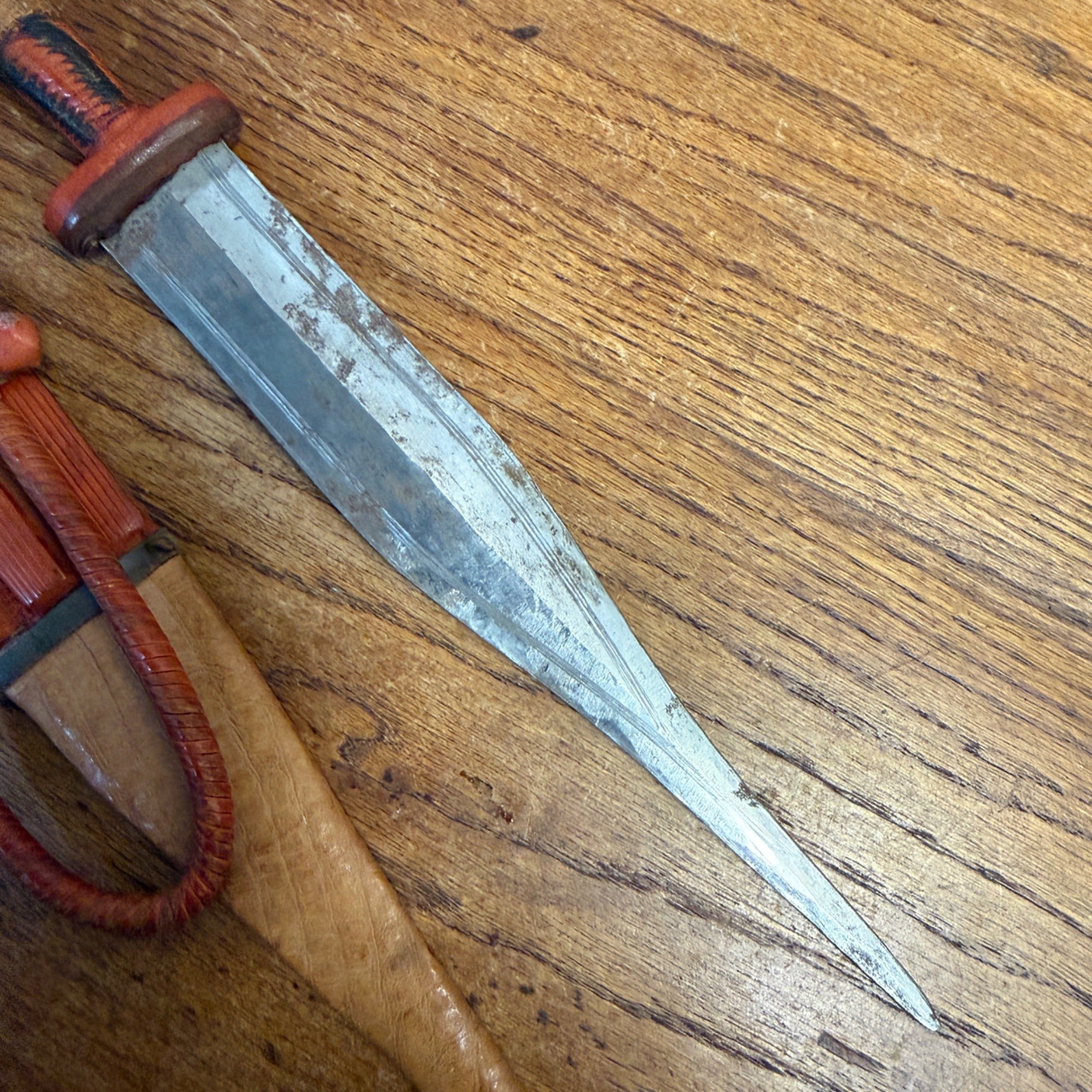 Vintage African Arm Dagger Knife & Snakeskin Sheath Tebu Tubu